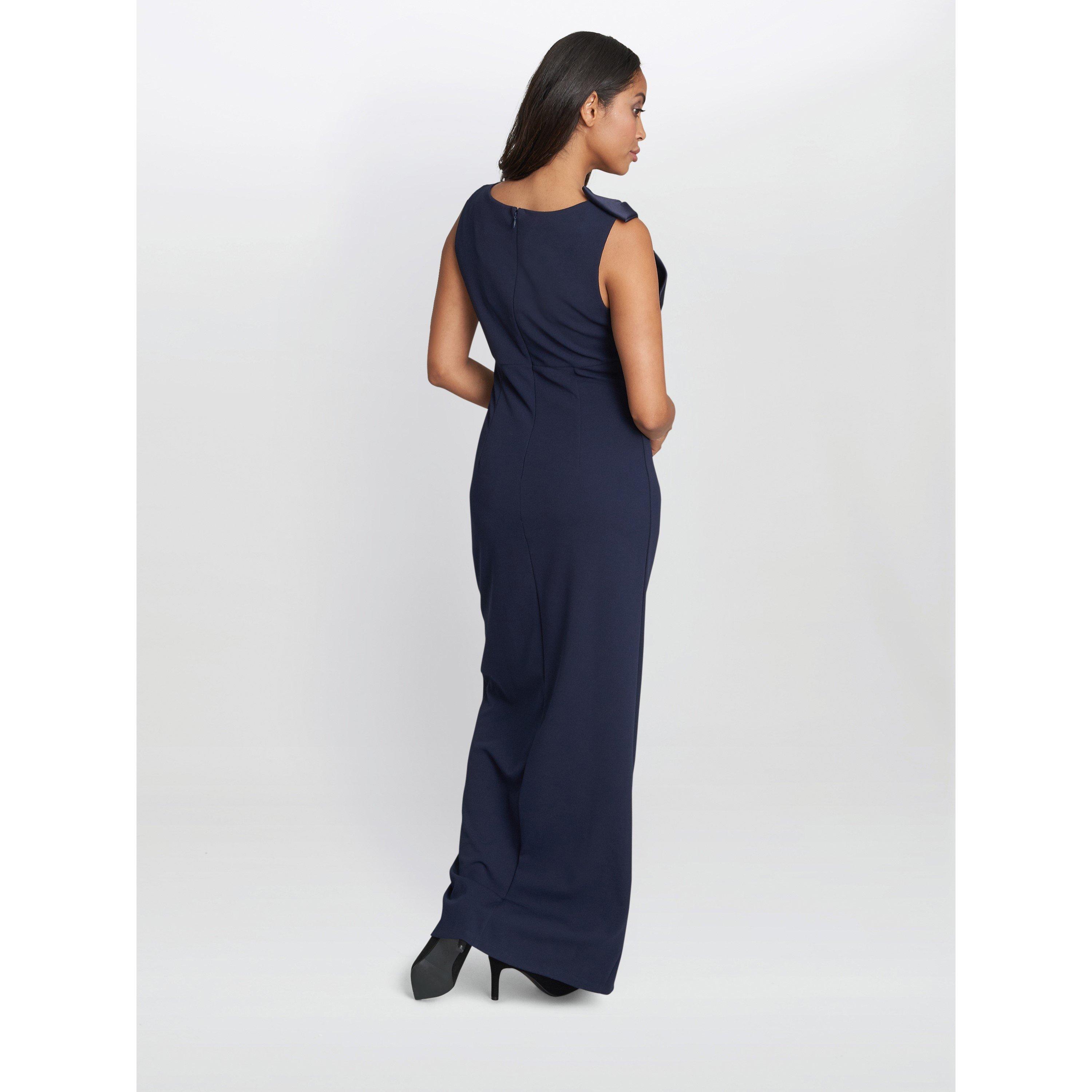 Navy - Gina Bacconi - Women's Merle Bow Shoulder Maxi Jersey Dress - 2