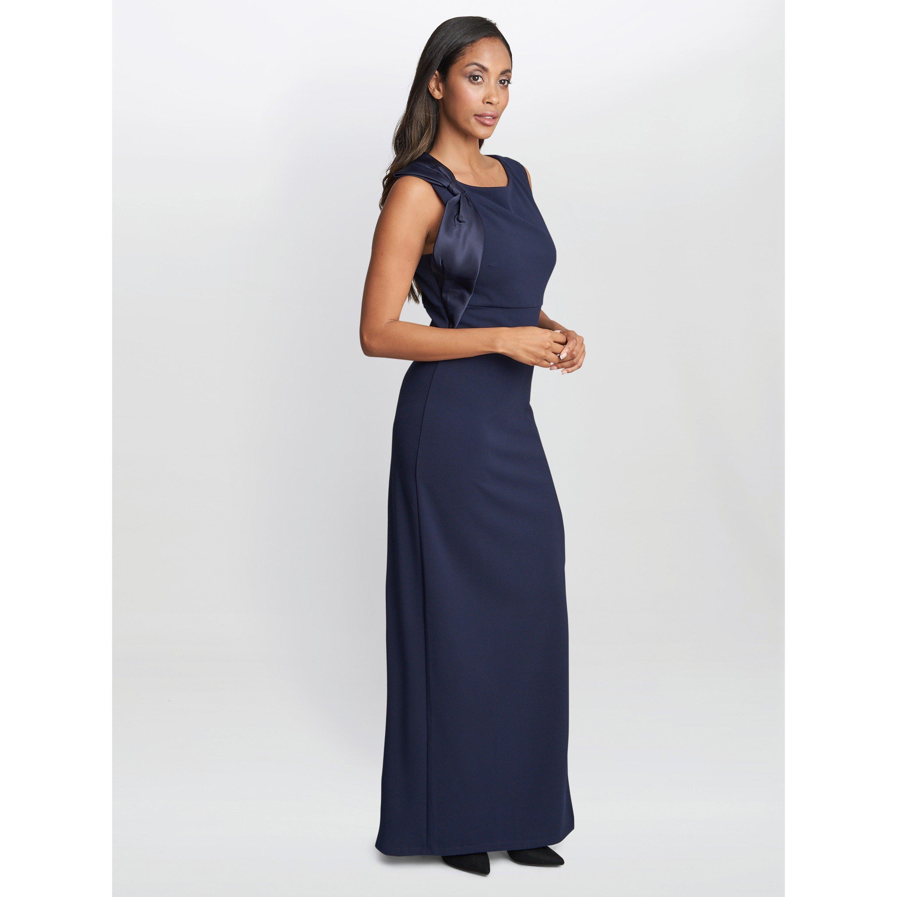Navy - Gina Bacconi - Women's Merle Bow Shoulder Maxi Jersey Dress - 3