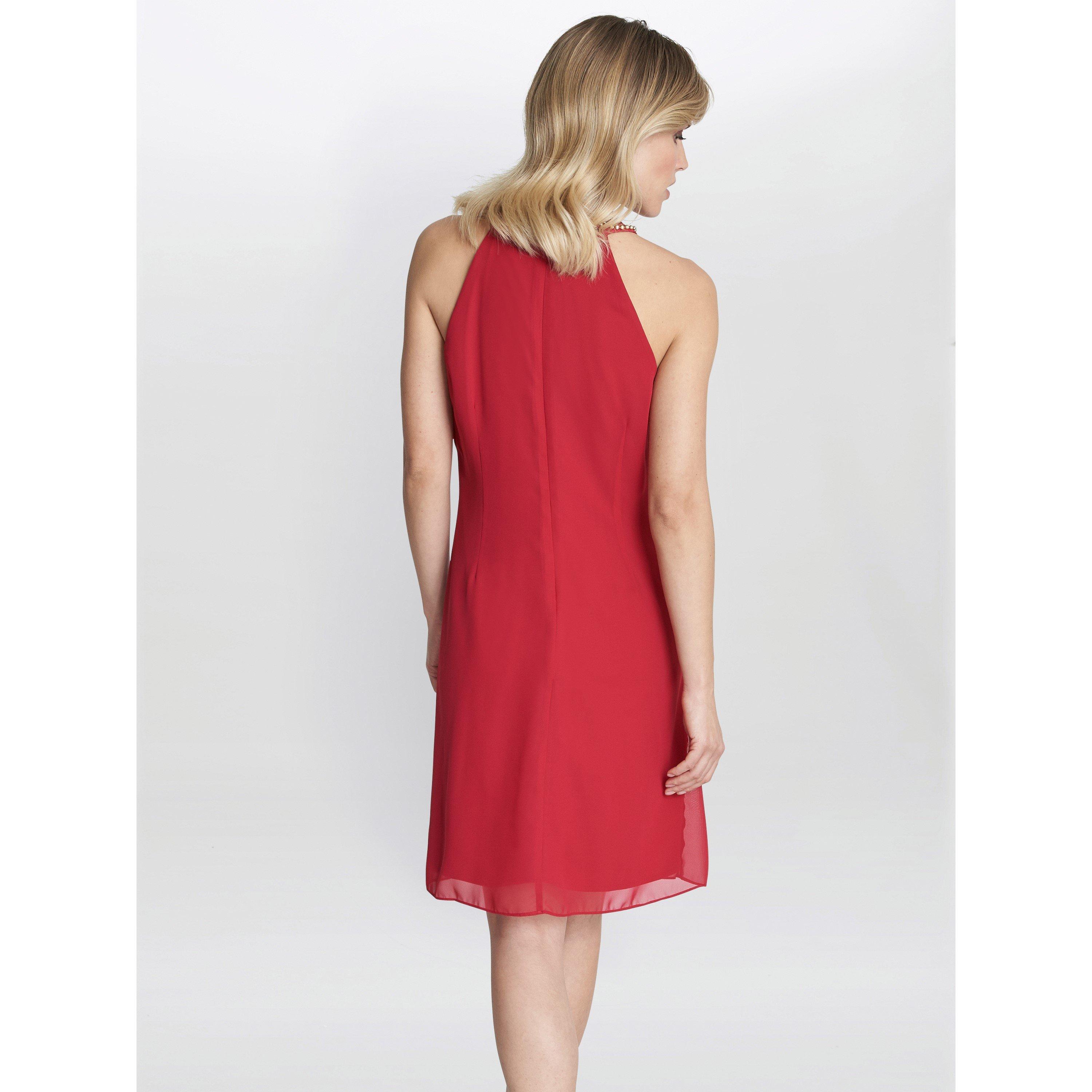 Red - Gina Bacconi - Jane Beaded Halterneck Chiffon Dress - 2