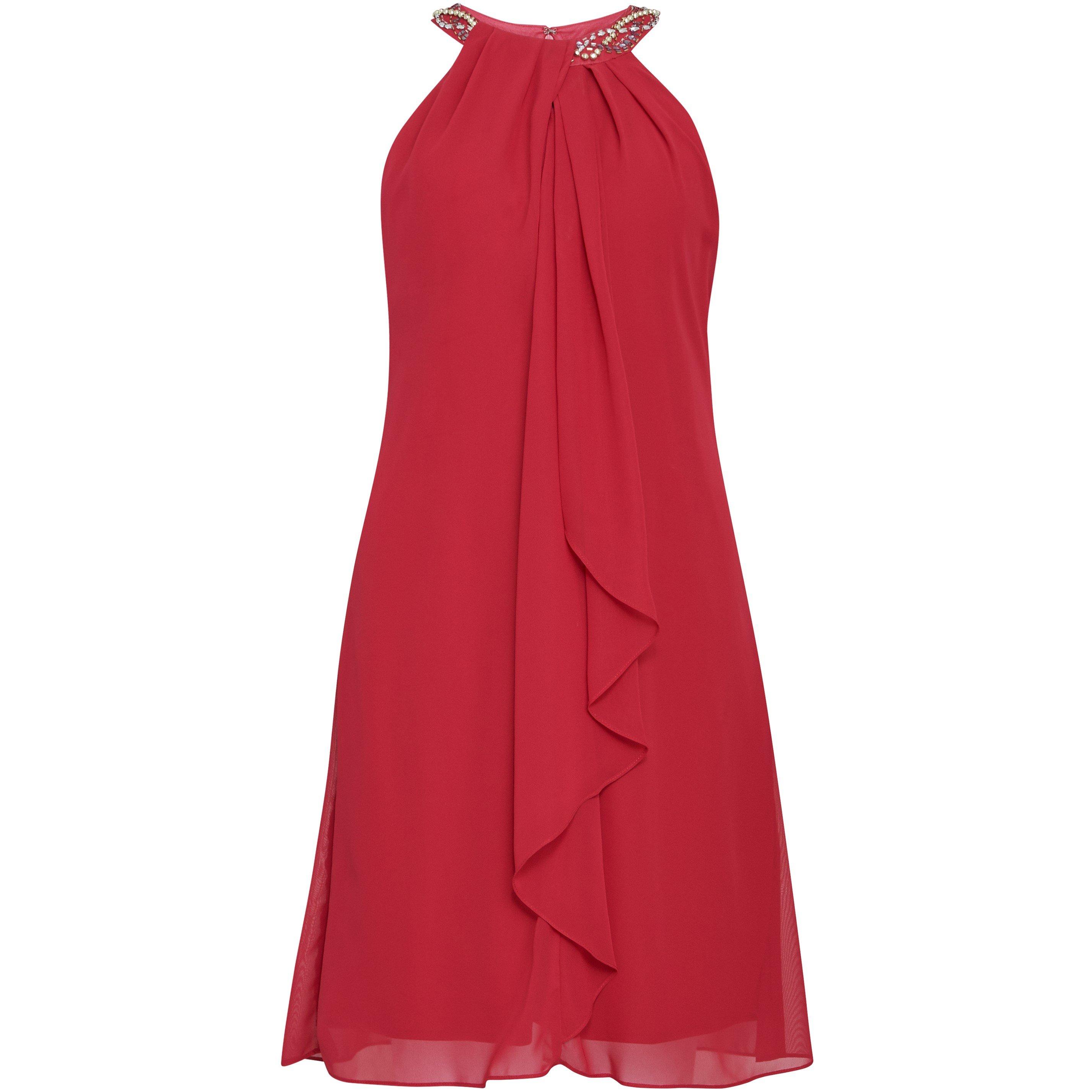 Red - Gina Bacconi - Jane Beaded Halterneck Chiffon Dress - 4