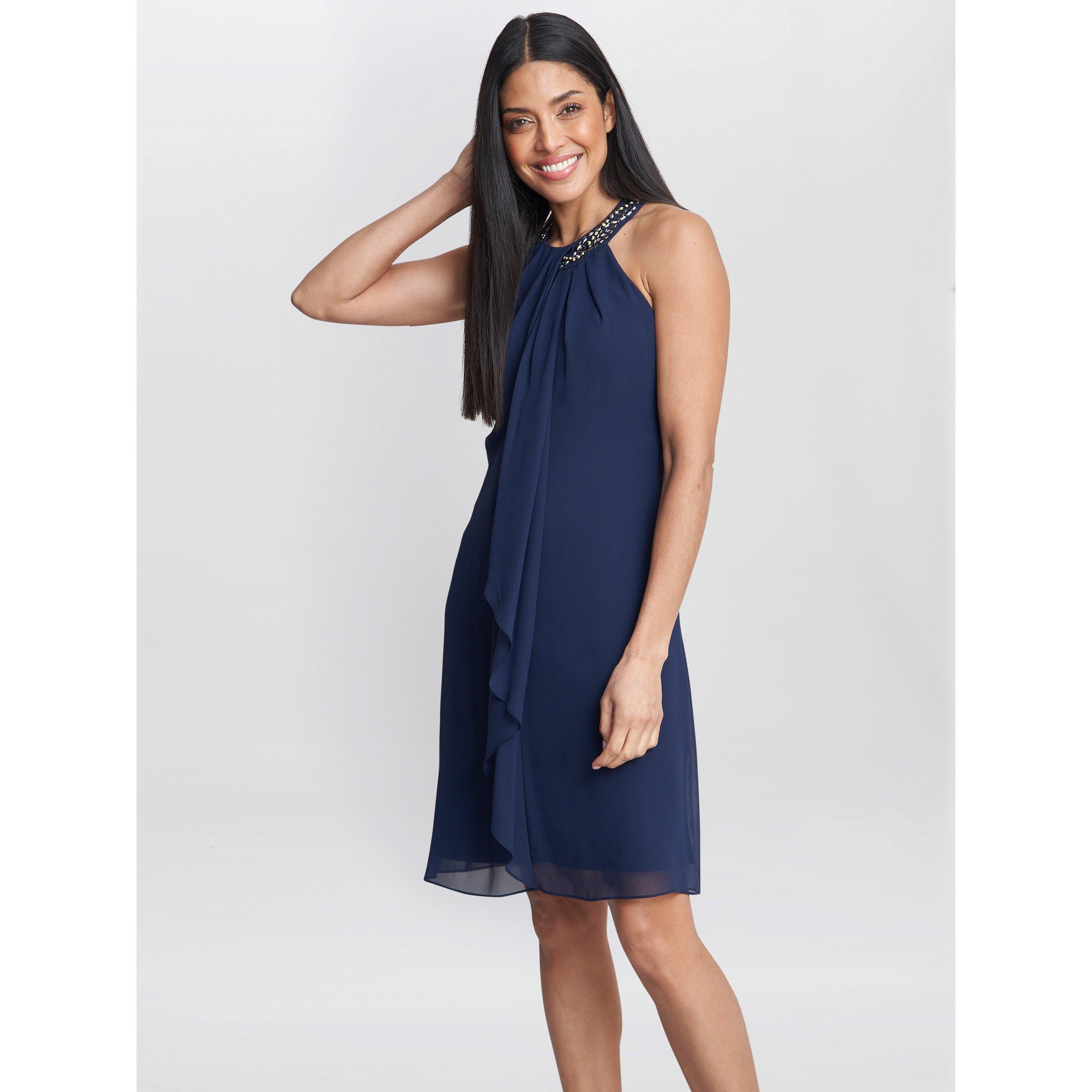 Gina Bacconi Women's Jane Beaded Halterneck Chiffon Dress - Spring Navy - 18