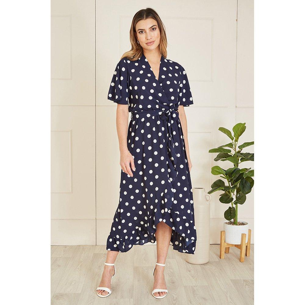 Navy - Mela London - Navy Spot Print Wrap Midi Dress - 2