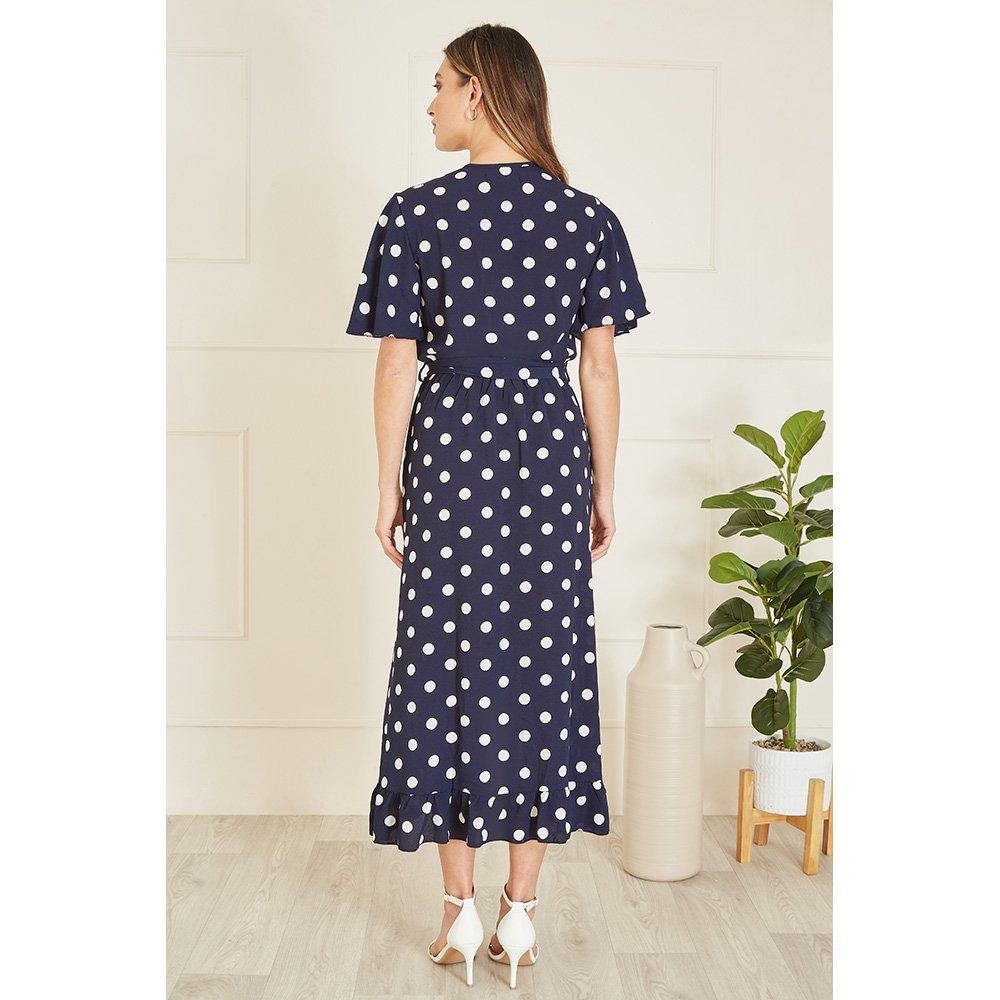 Navy - Mela London - Navy Spot Print Wrap Midi Dress - 3