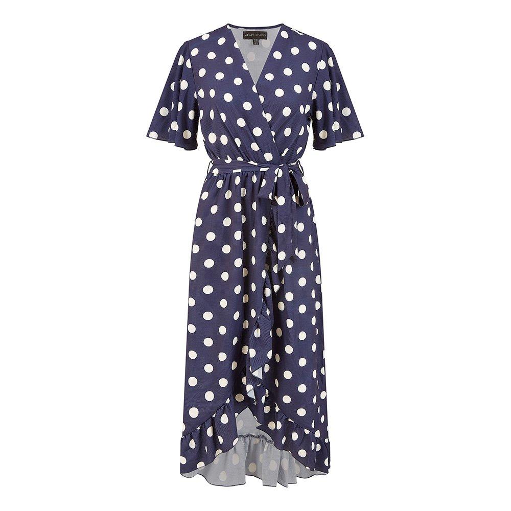 Navy - Mela London - Navy Spot Print Wrap Midi Dress - 4