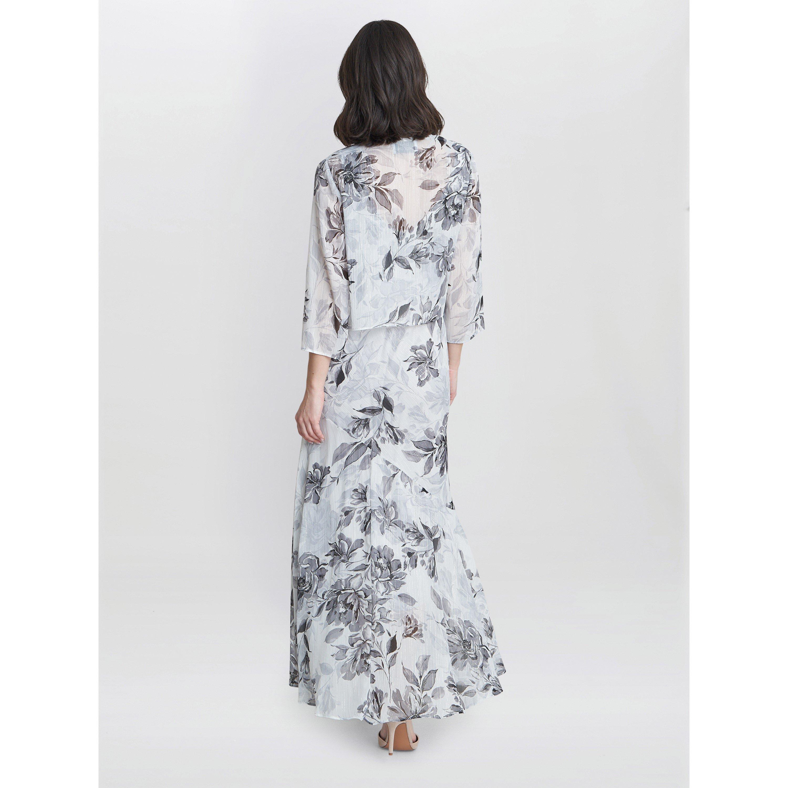 Black / Silver - Gina Bacconi - Mandy Midi Printed Dress And Jacket - 2