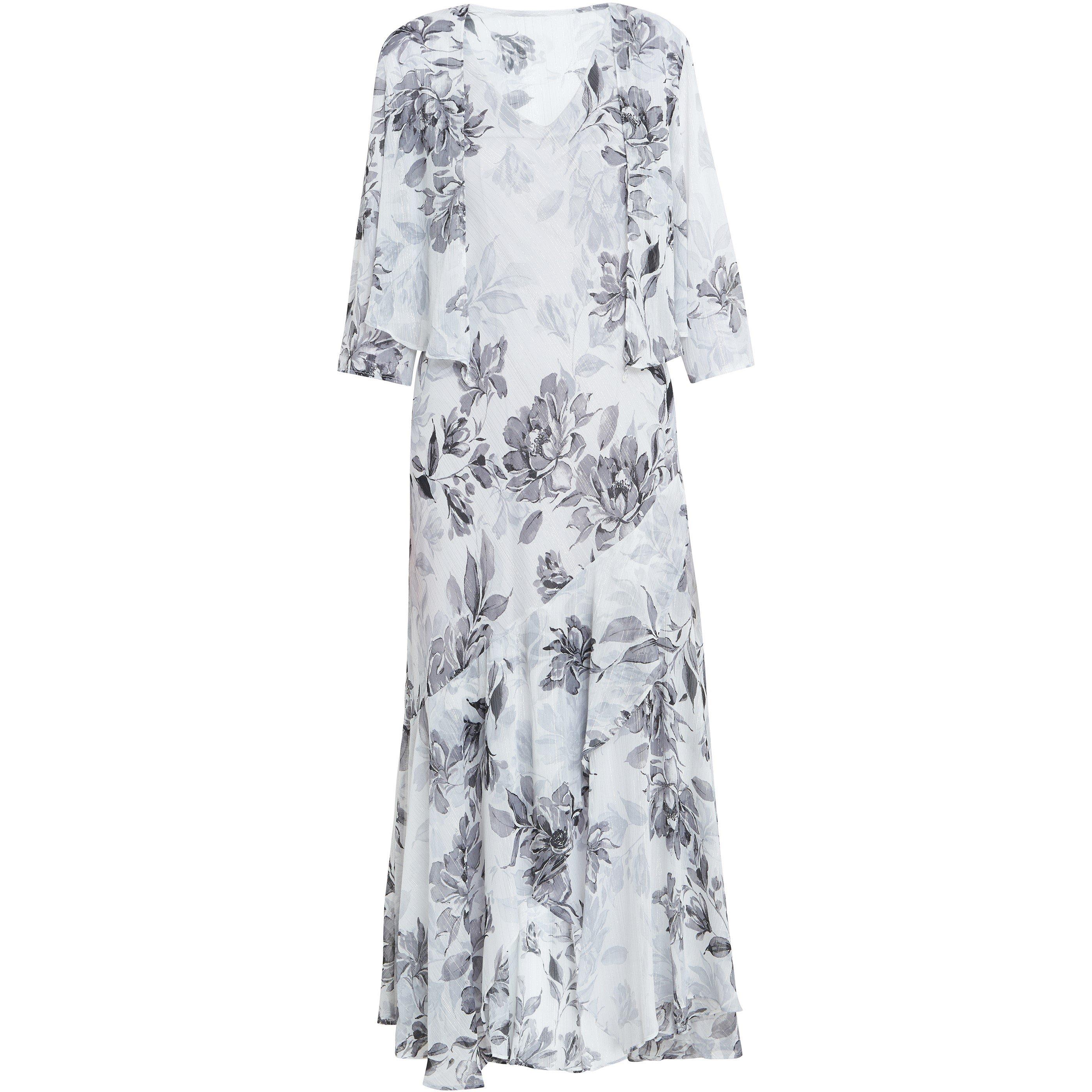 Black / Silver - Gina Bacconi - Mandy Midi Printed Dress And Jacket - 4