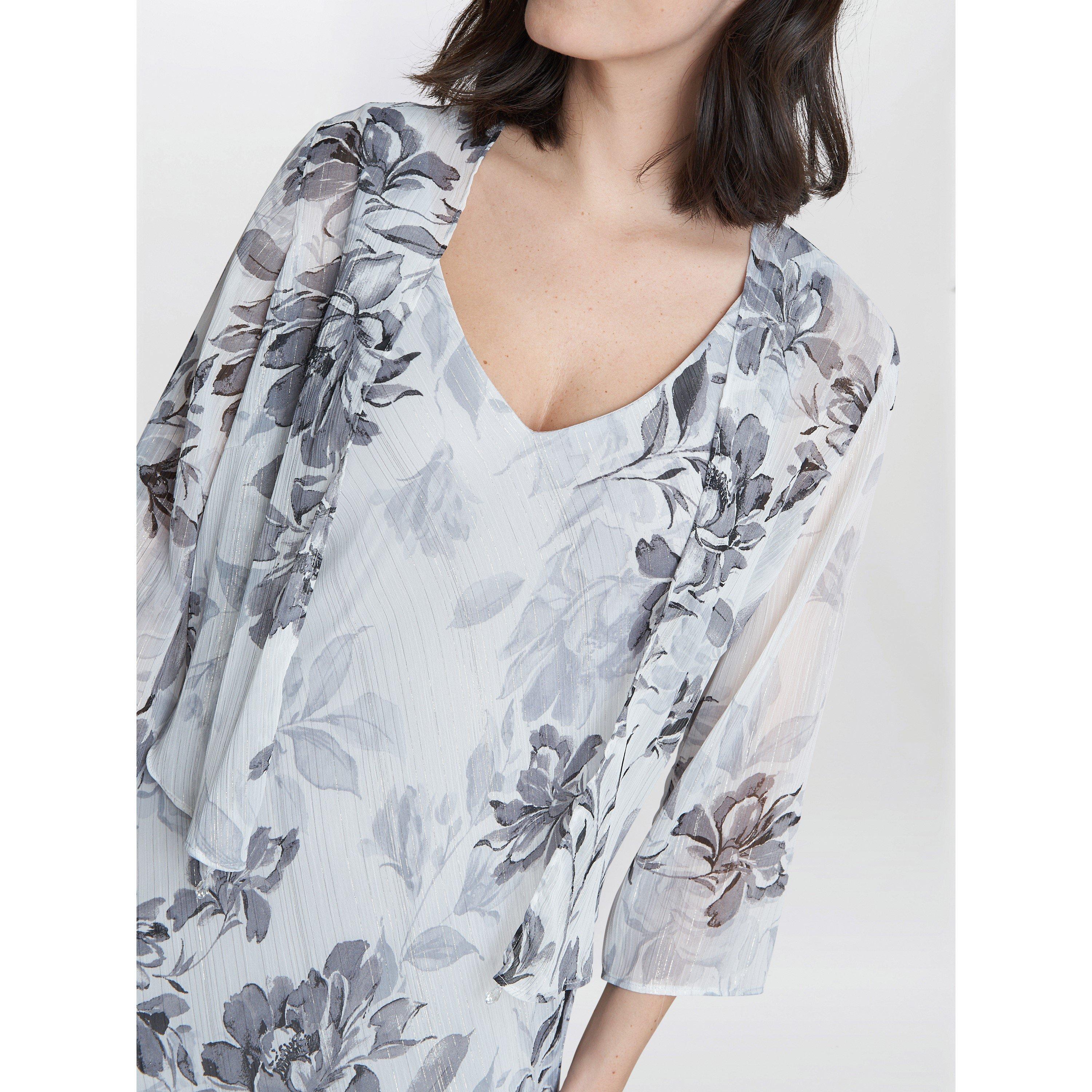 Black / Silver - Gina Bacconi - Mandy Midi Printed Dress And Jacket - 5