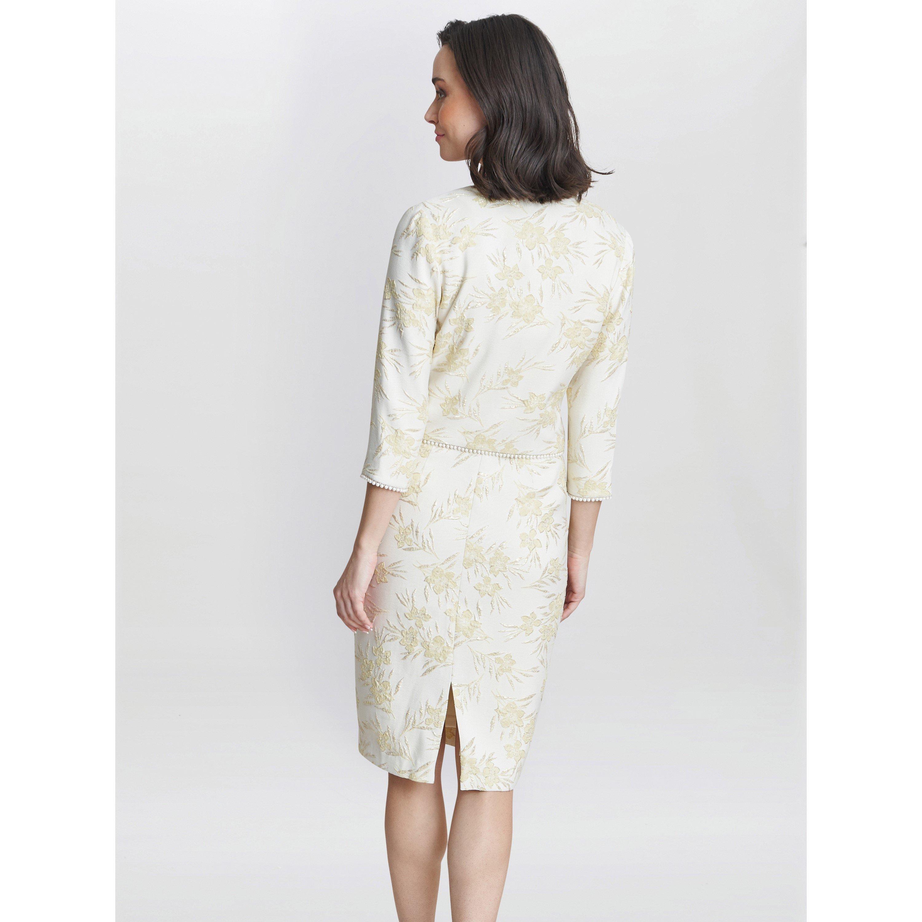 Yellow Gold - Gina Bacconi - Lindsay Dress And Jacket With Pearl Trim - 2