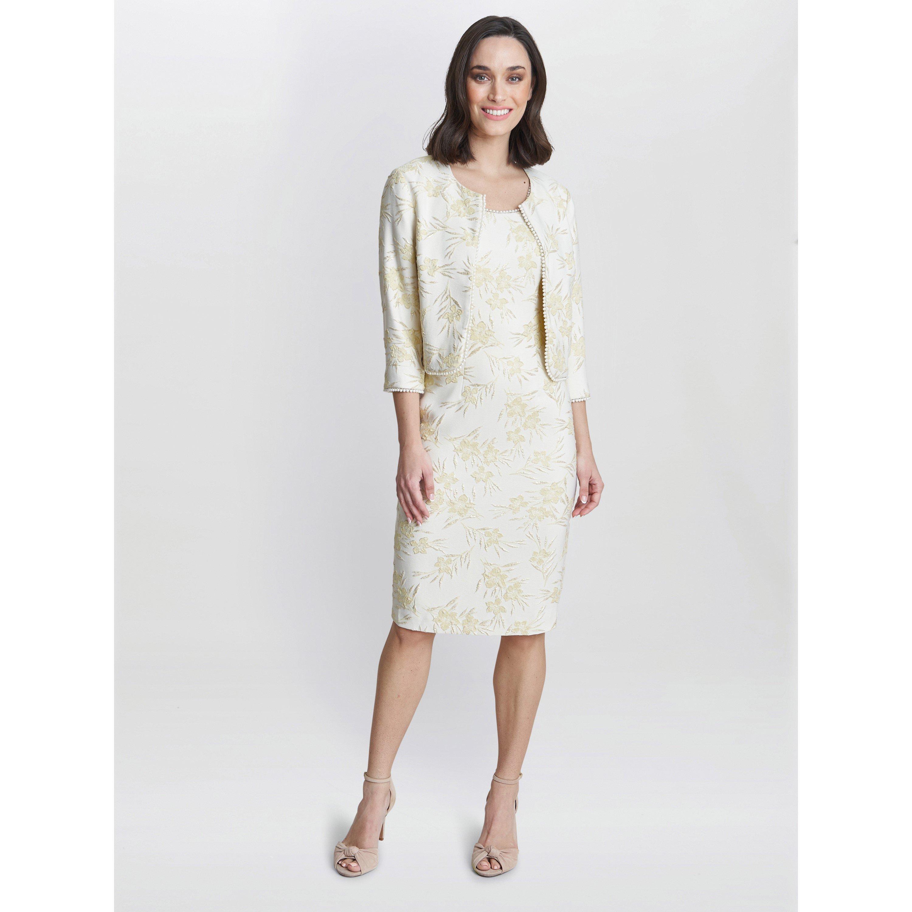 Yellow Gold - Gina Bacconi - Lindsay Dress And Jacket With Pearl Trim - 3