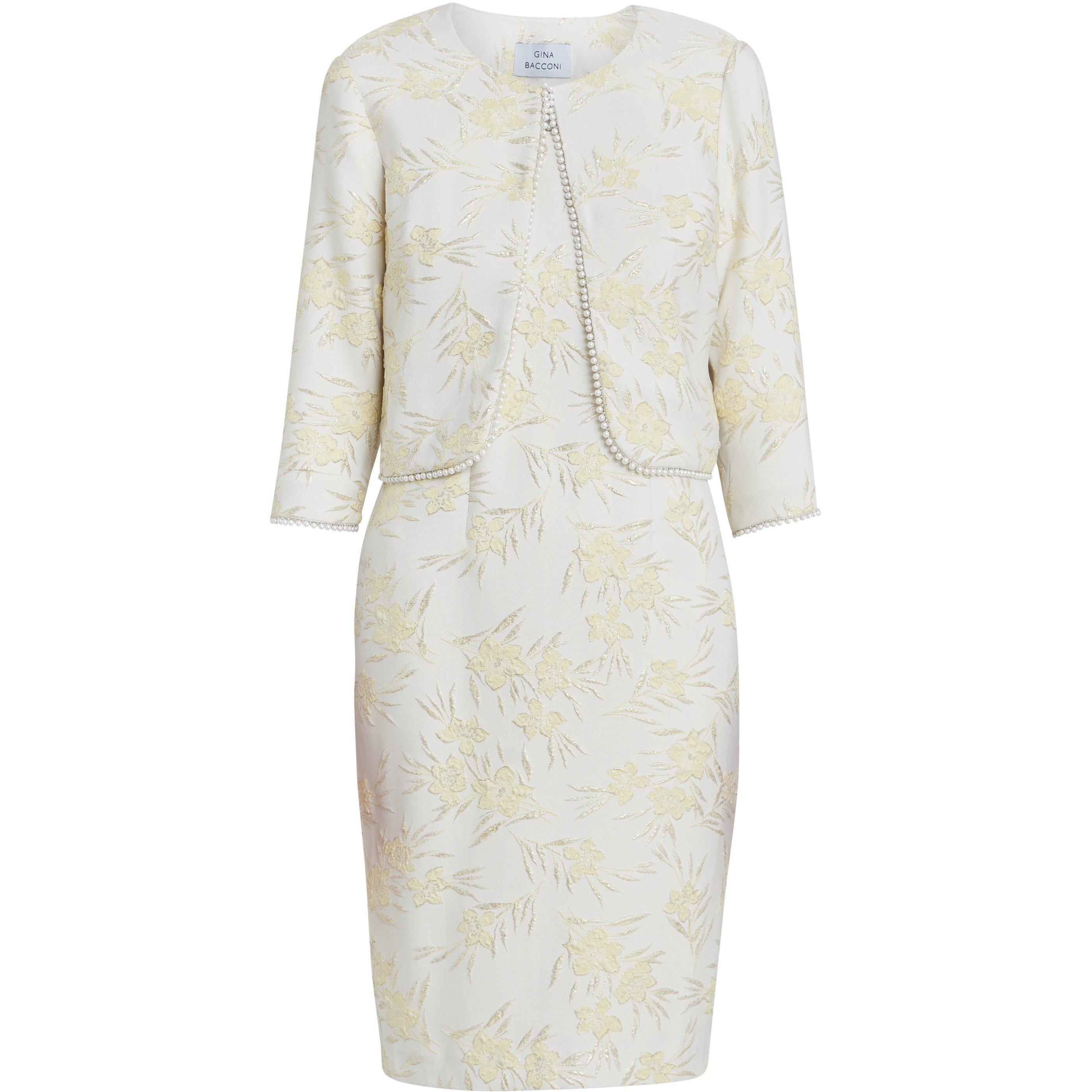 Yellow Gold - Gina Bacconi - Lindsay Dress And Jacket With Pearl Trim - 4
