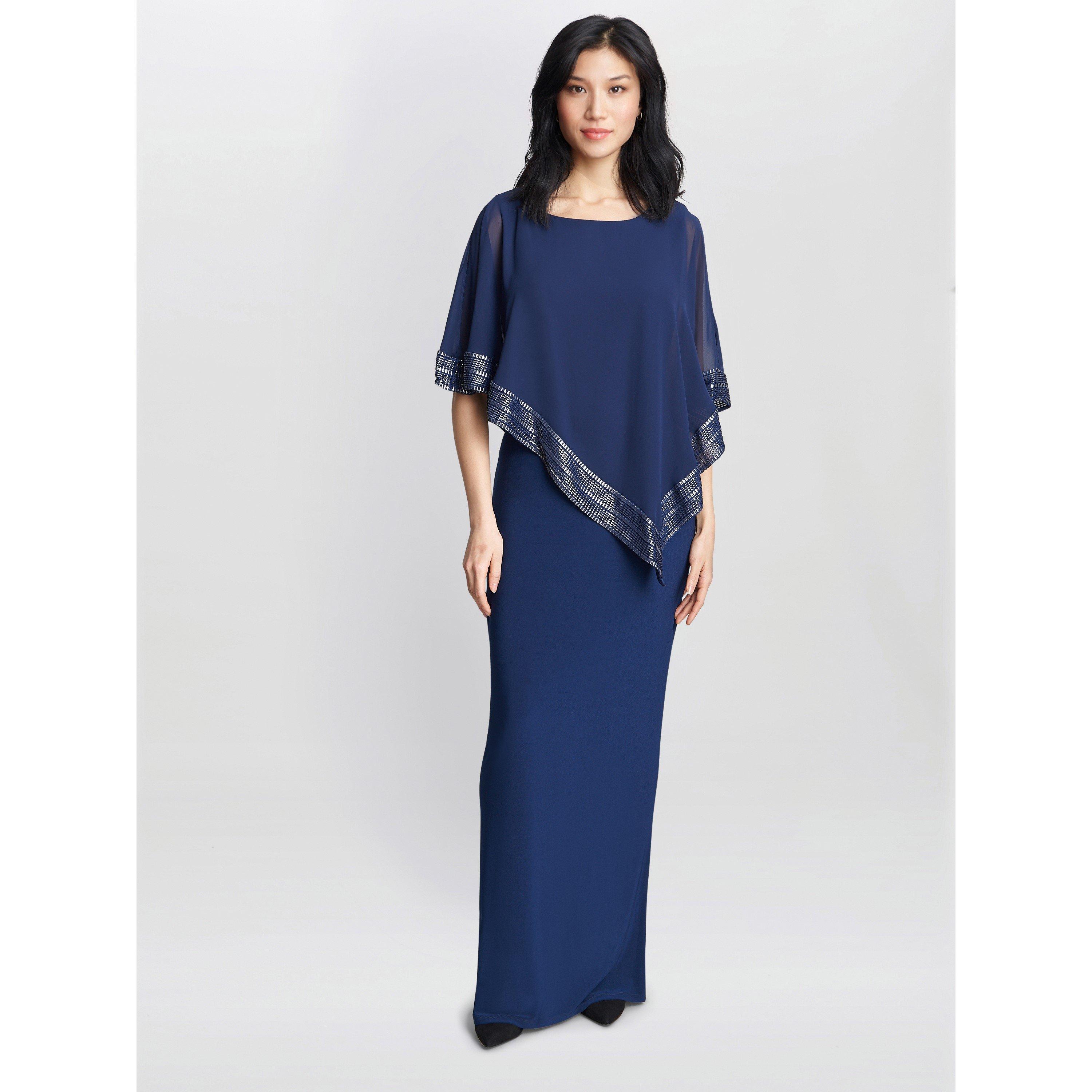 Gina Bacconi Women's Amber Maxi Asymmetrical Cape Dress - Dark Navy - 12