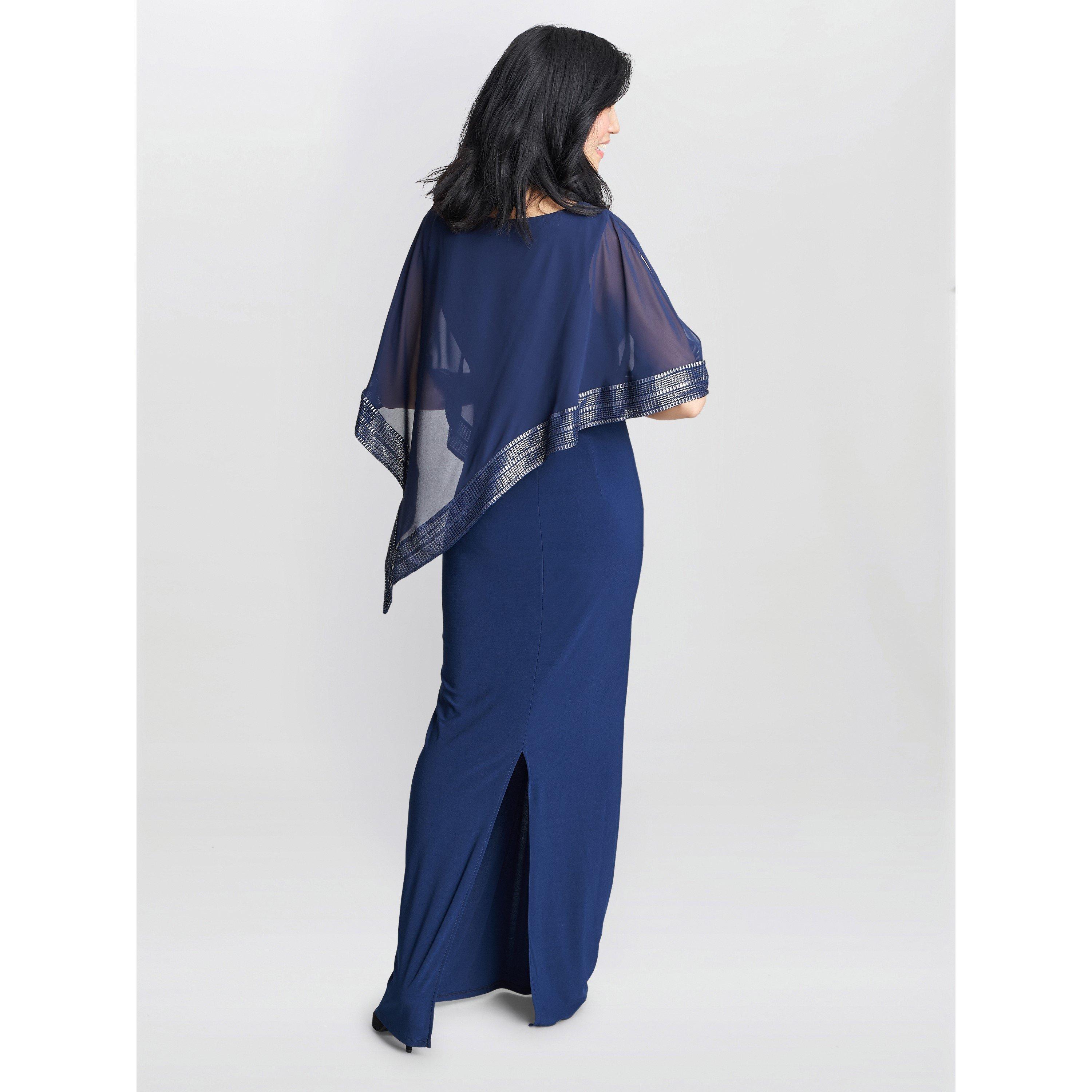 Dark Navy - Gina Bacconi - Amber Maxi Asymmetrical Cape Dress - 2