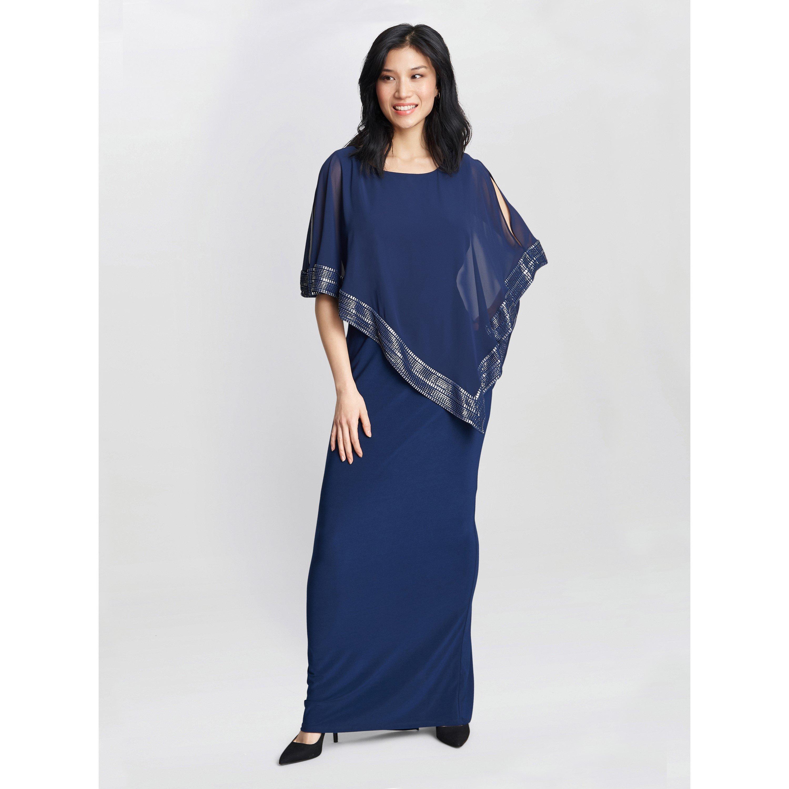 Dark Navy - Gina Bacconi - Amber Maxi Asymmetrical Cape Dress - 3