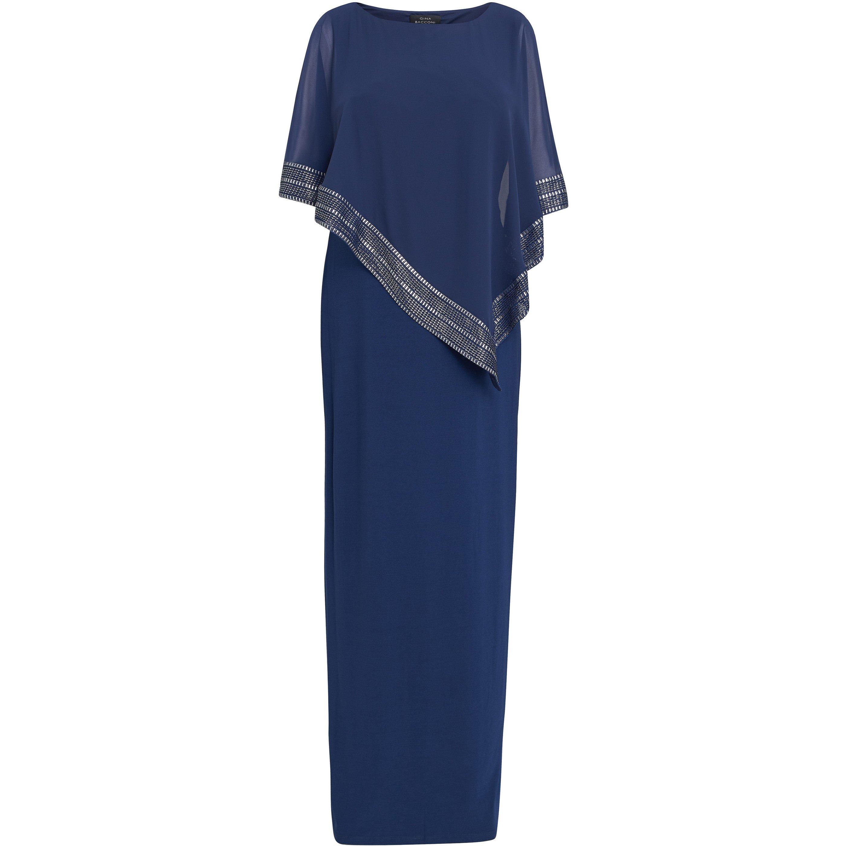 Dark Navy - Gina Bacconi - Amber Maxi Asymmetrical Cape Dress - 4