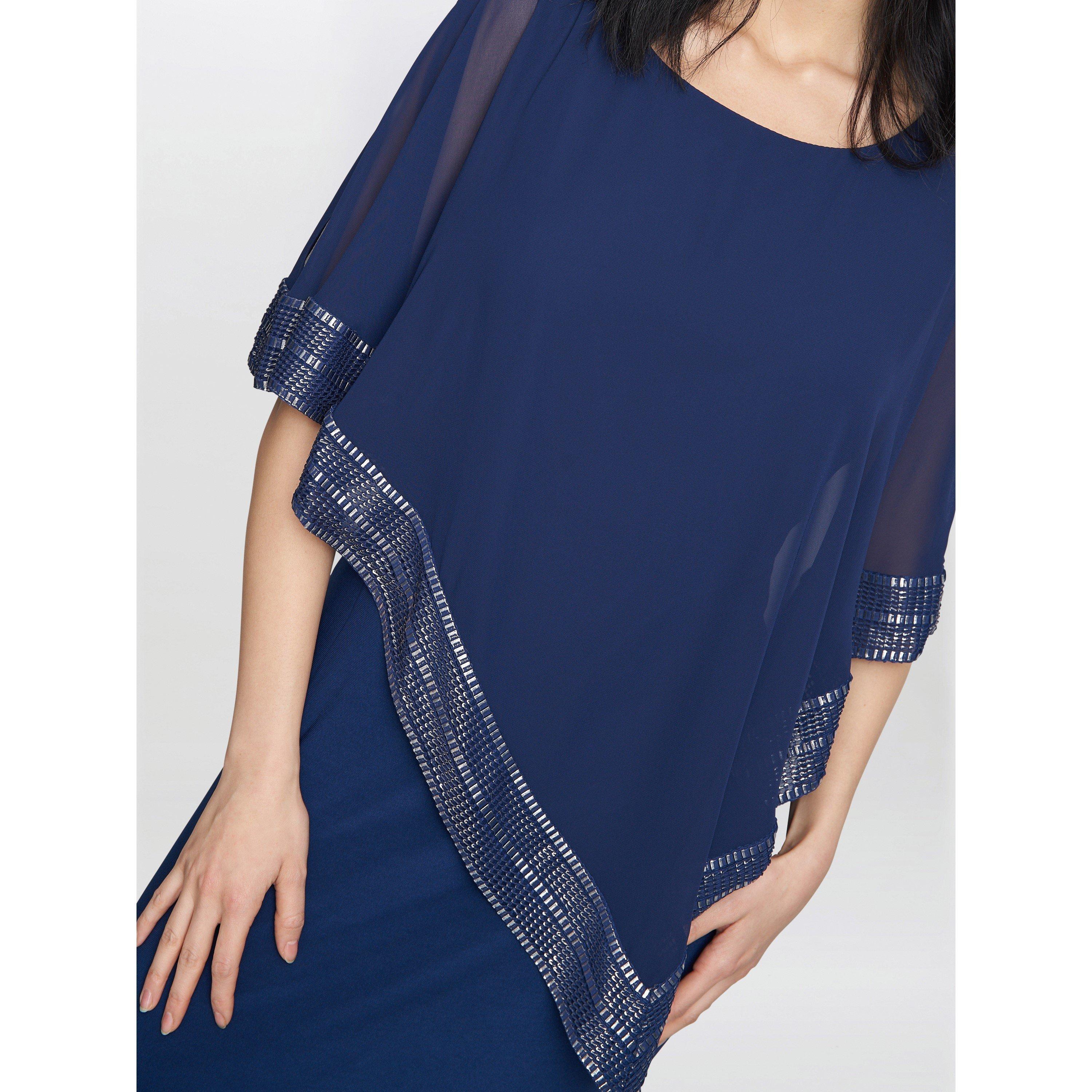 Dark Navy - Gina Bacconi - Amber Maxi Asymmetrical Cape Dress - 5