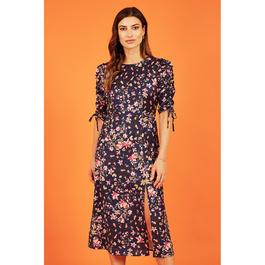 Yumi Navy Animal Floral Print Midi Dress