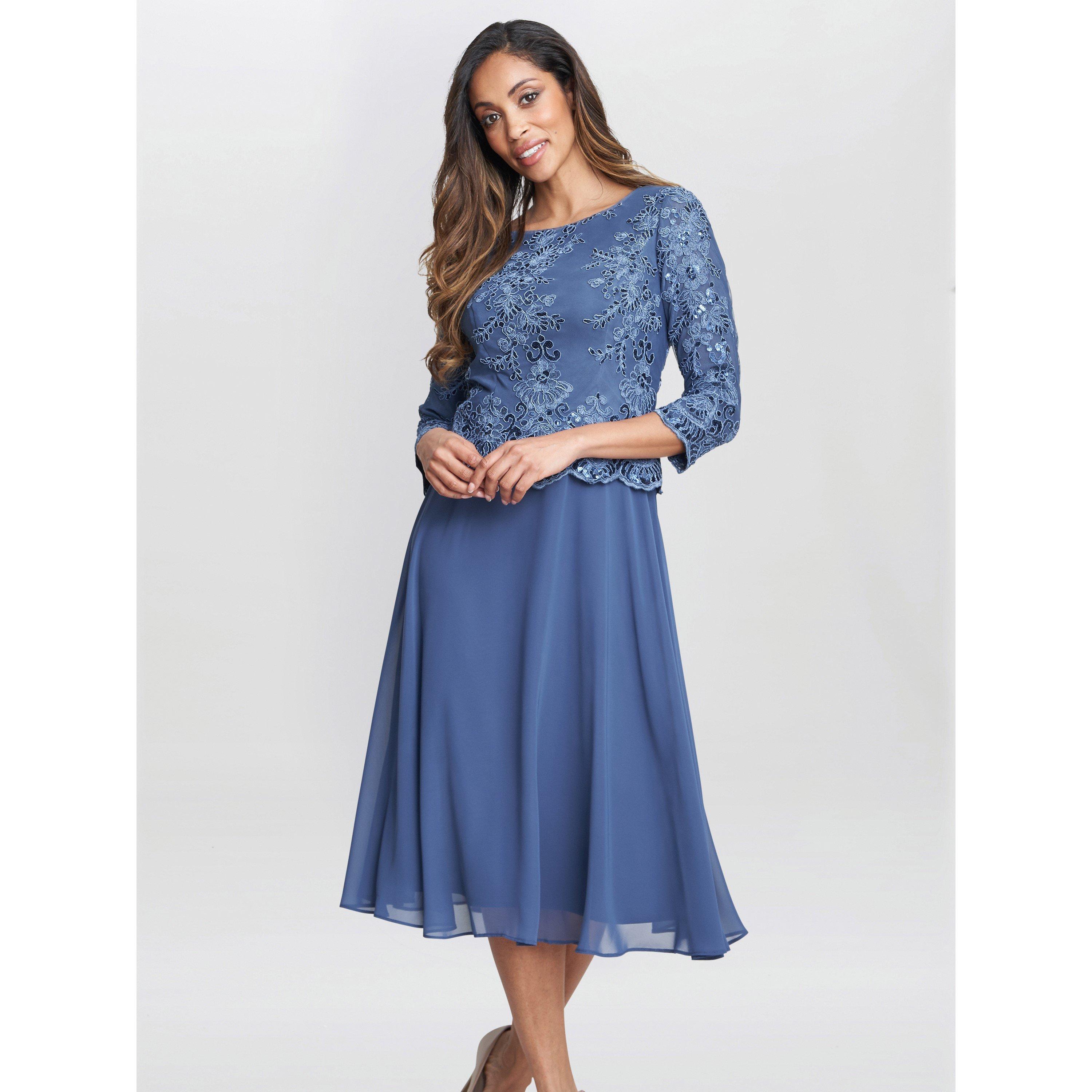 Gina Bacconi Women's Priscilla Embroidered Midi Dress - Blue - 20