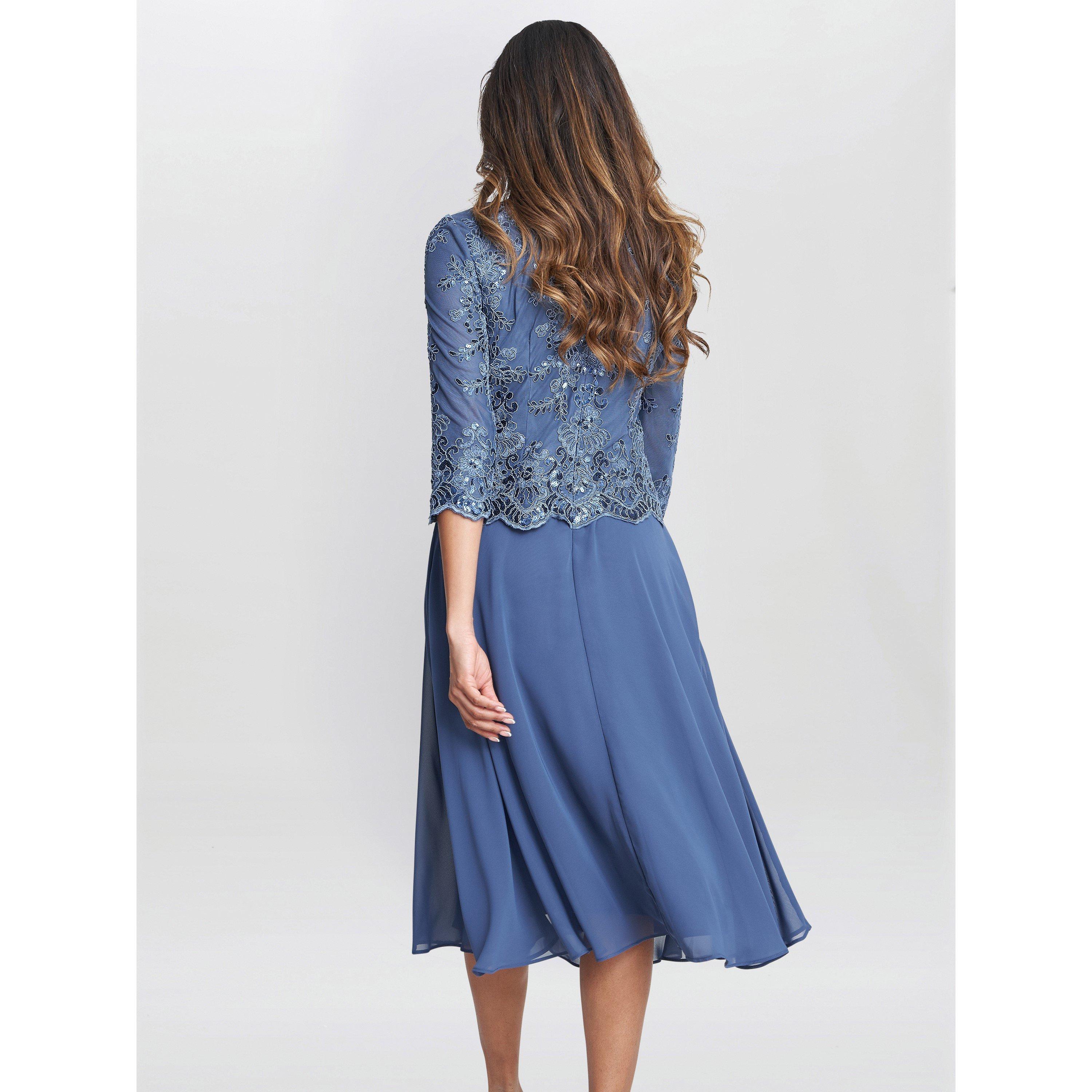 Blue - Gina Bacconi - Priscilla Embroidered Midi Dress - 2