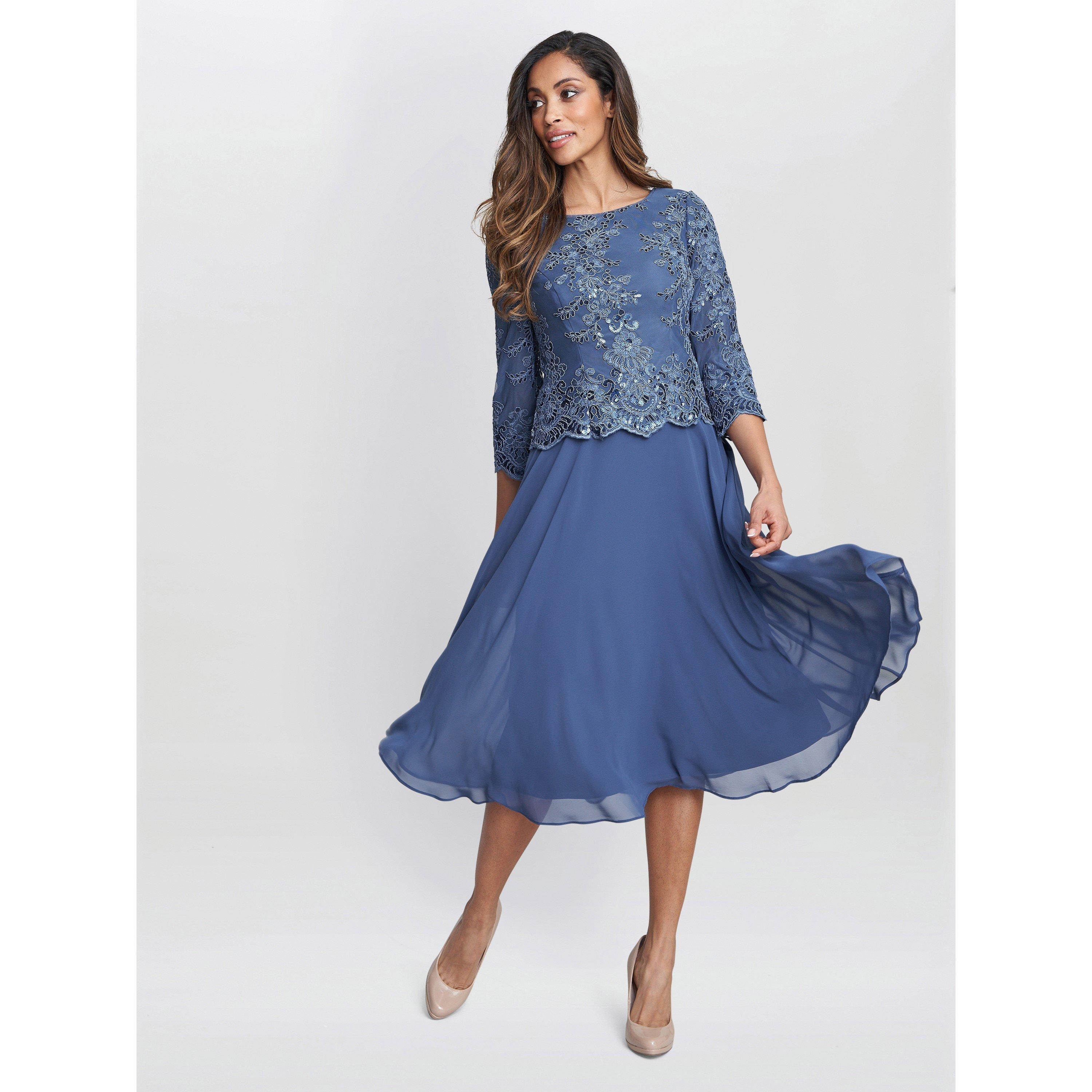 Blue - Gina Bacconi - Priscilla Embroidered Midi Dress - 3