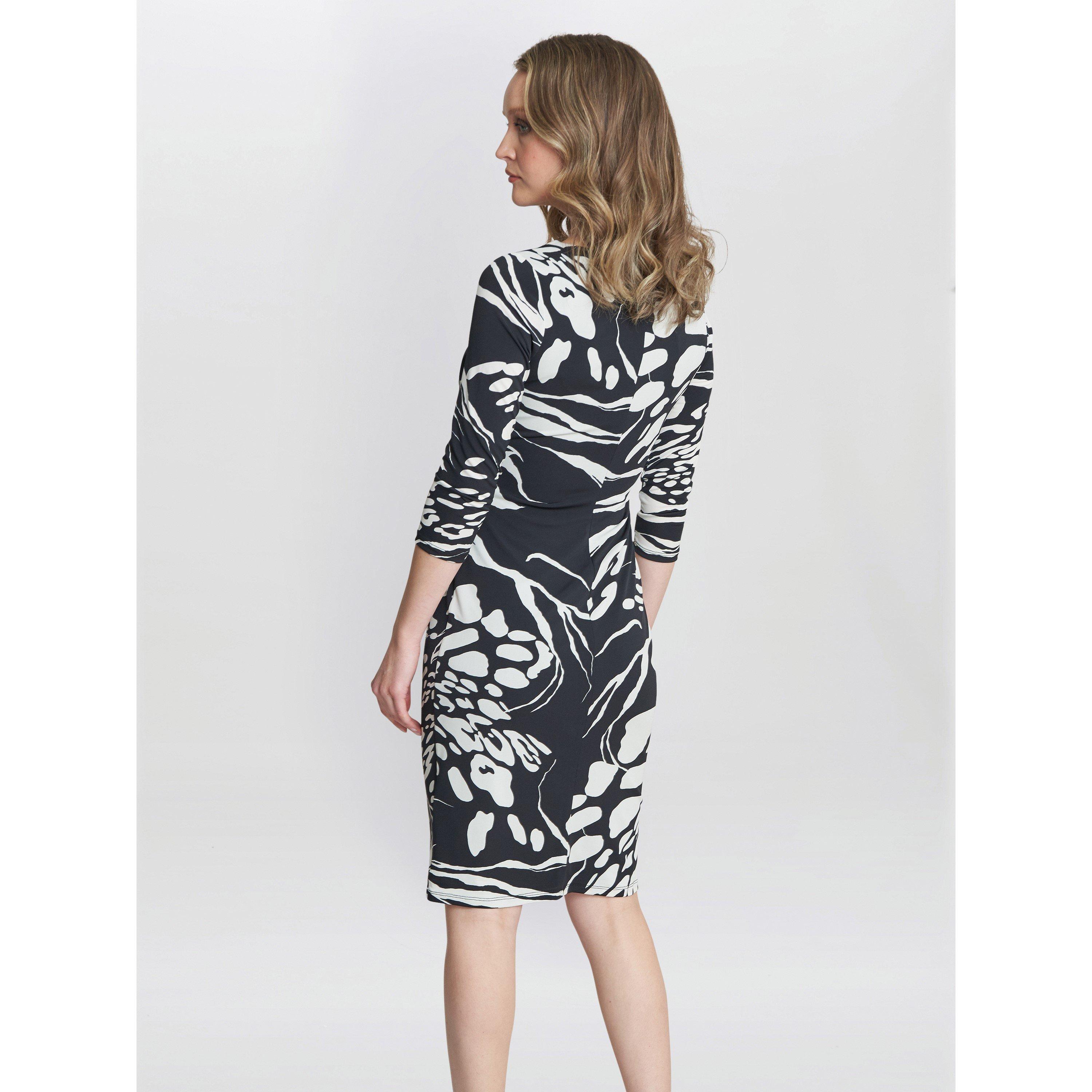 Black / Cream - Gina Bacconi - Bianca Printed Jersey Ruffle Dress - 2