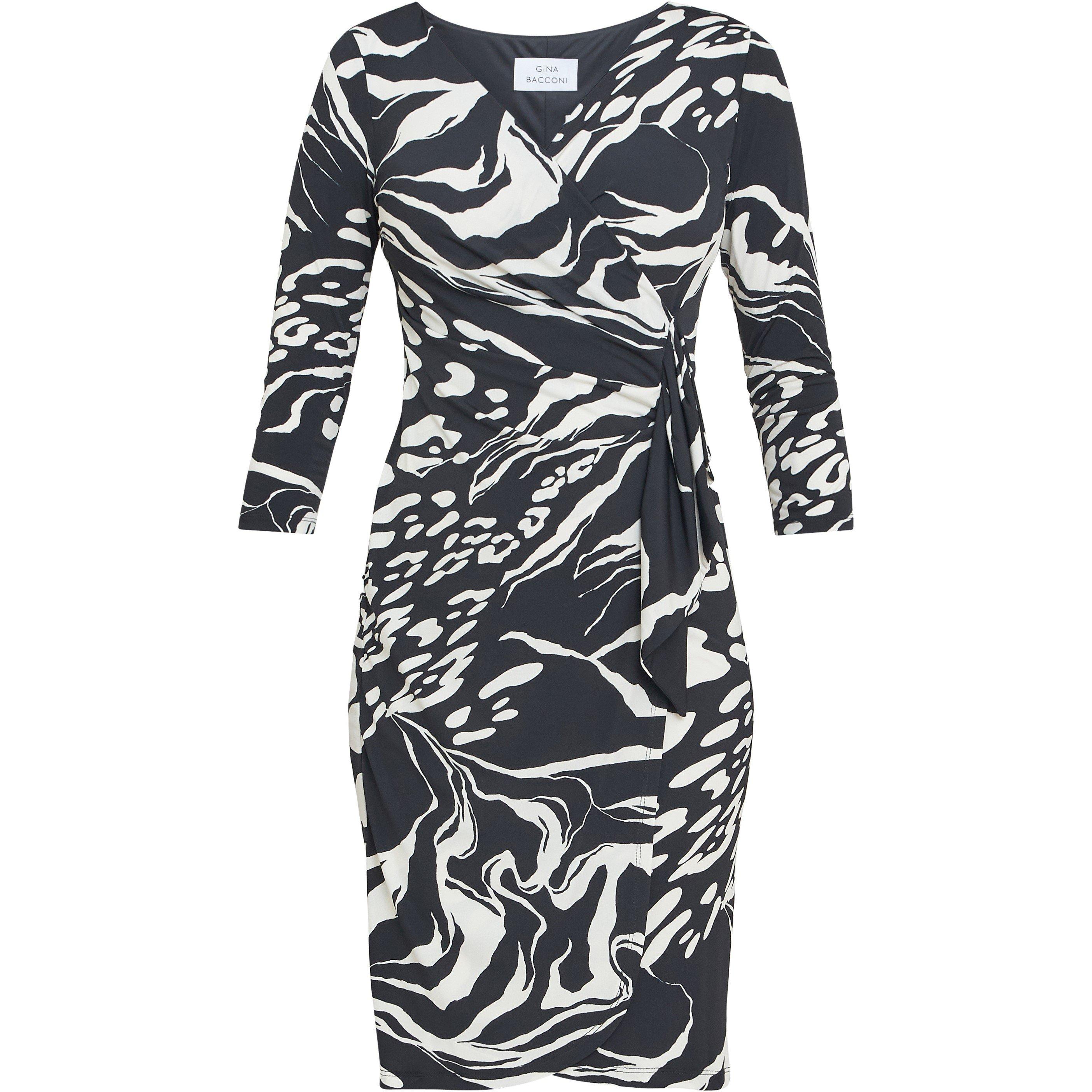 Black / Cream - Gina Bacconi - Bianca Printed Jersey Ruffle Dress - 4