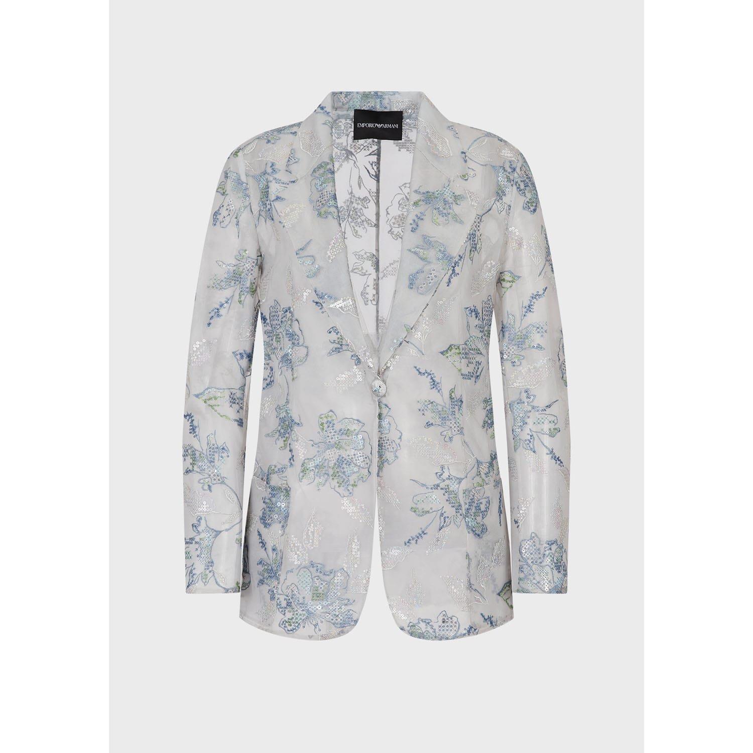 Multi Colour - Emporio Armani - Tulle Blazer with Sequins and Embroidery