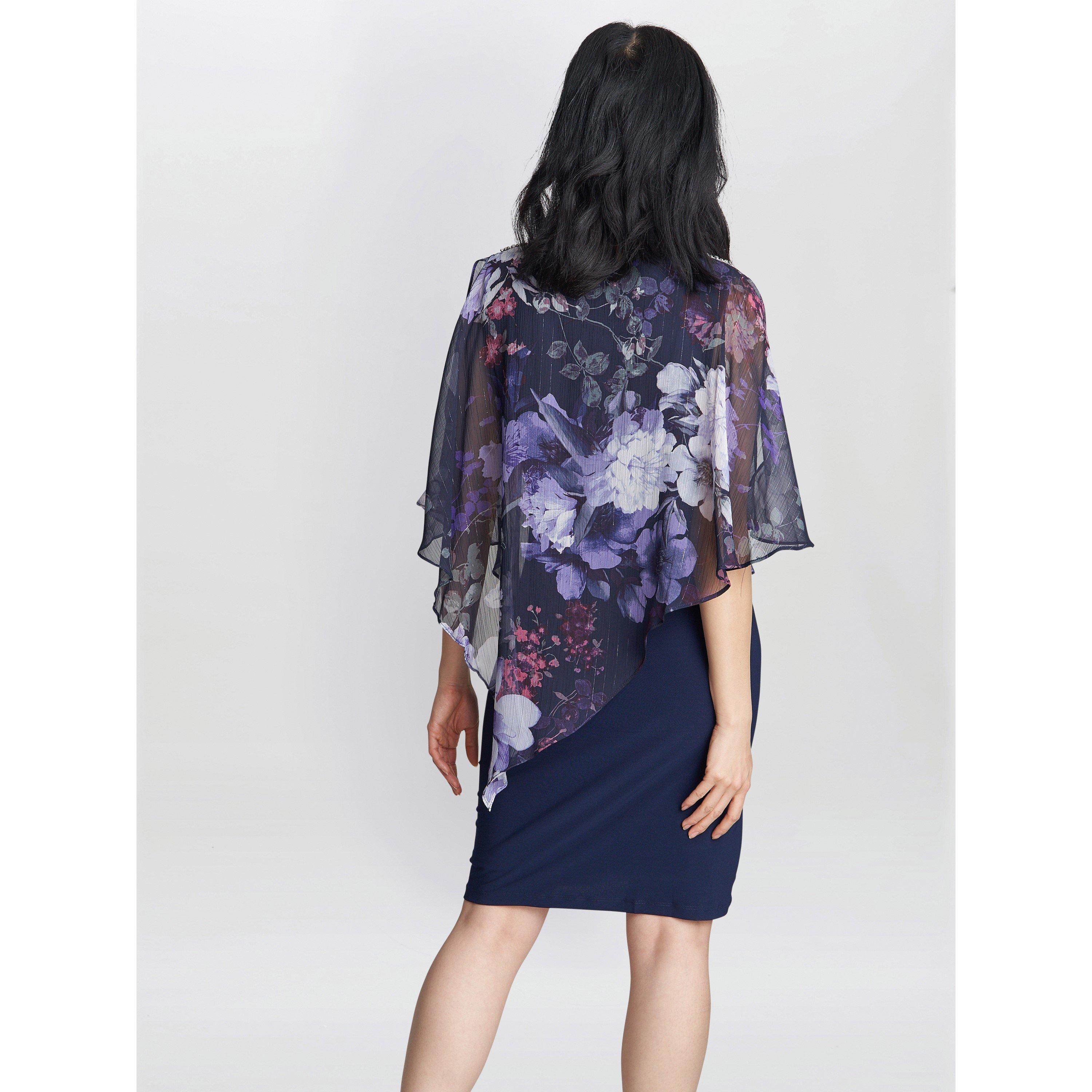 Navy Multi - Gina Bacconi - Estelle Printed Embellished Dress - 2