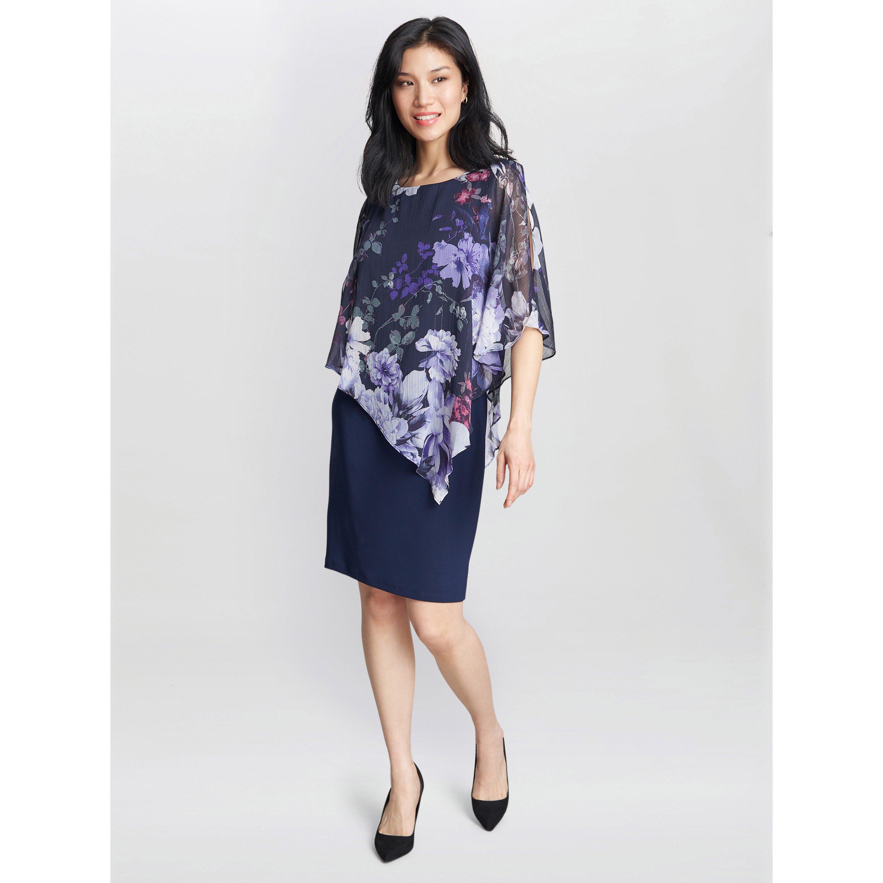 Navy Multi - Gina Bacconi - Estelle Printed Embellished Dress - 3