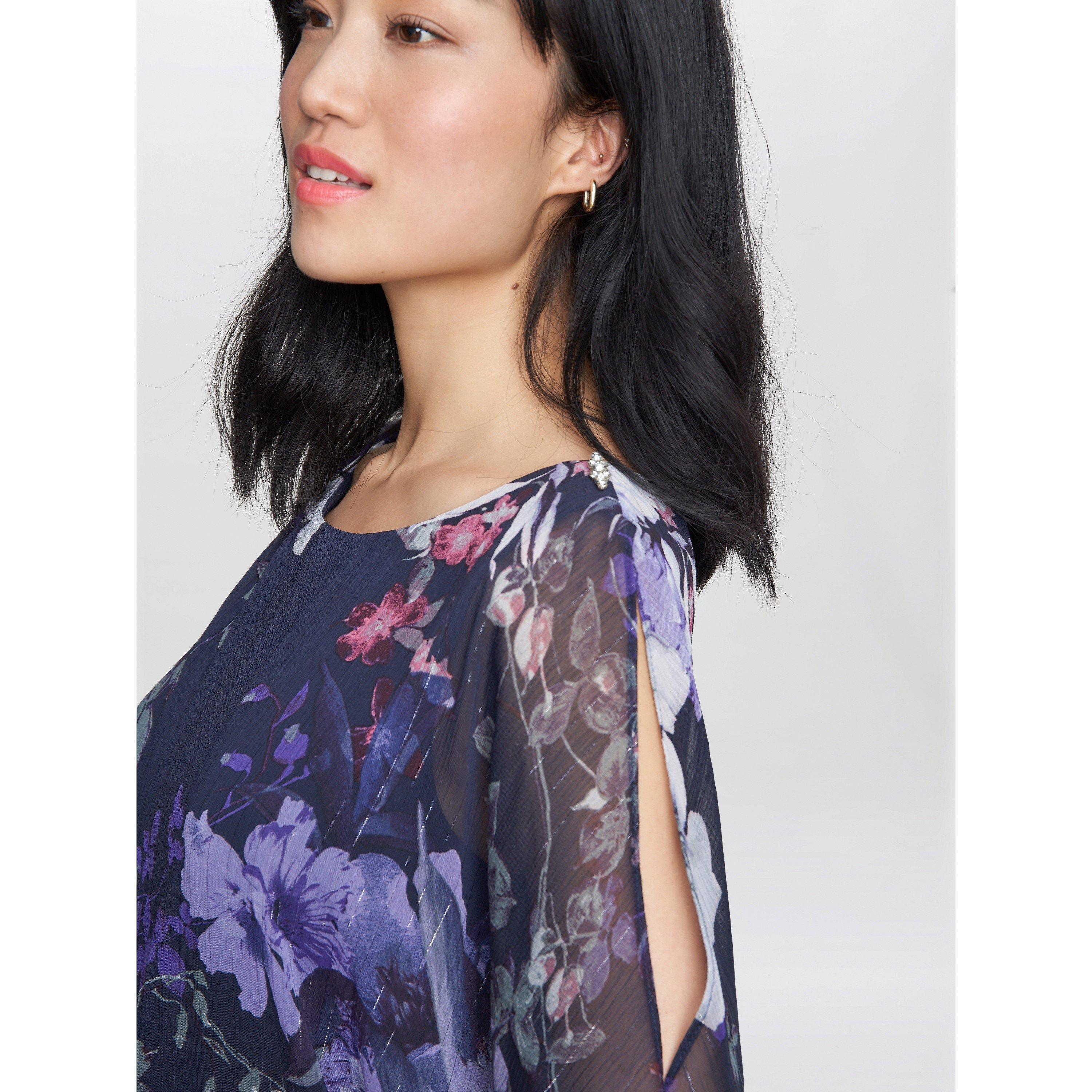 Navy Multi - Gina Bacconi - Estelle Printed Embellished Dress - 5