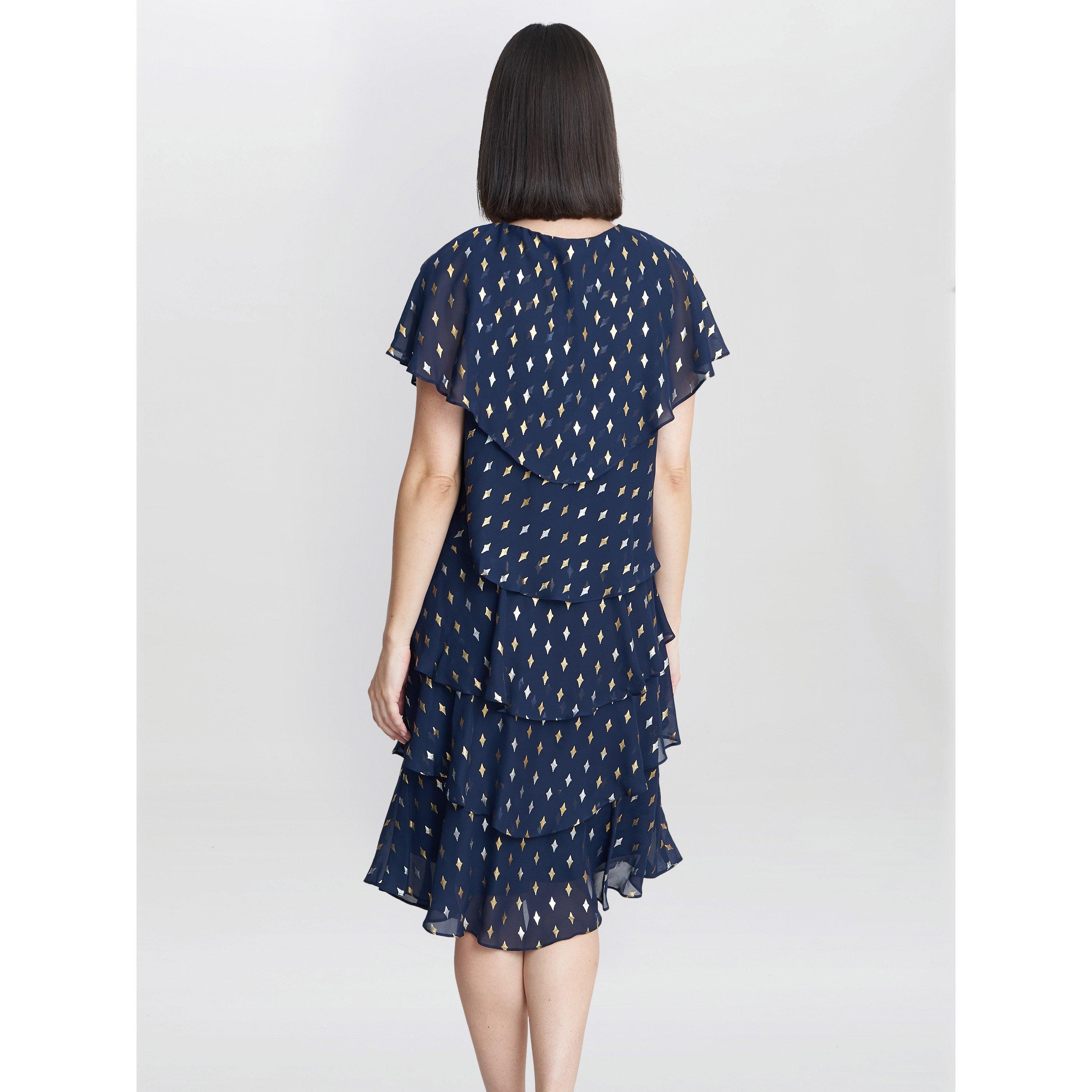 Navy / Gold - Gina Bacconi - Sybil Foil Print Tier Dress - 2