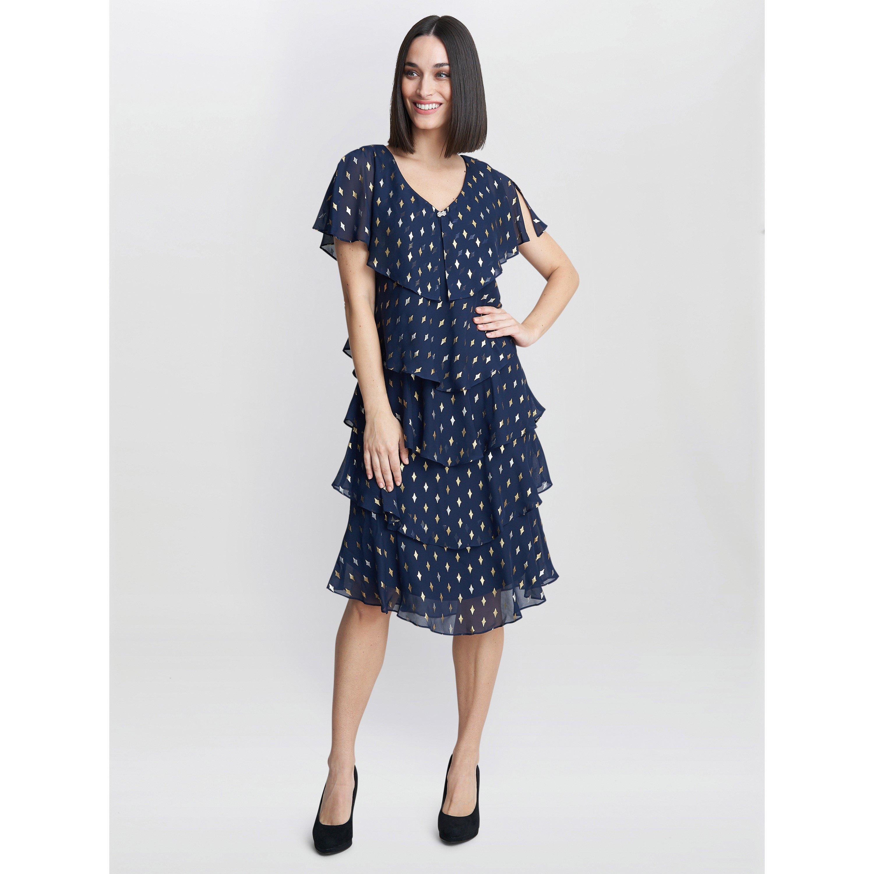 Navy / Gold - Gina Bacconi - Sybil Foil Print Tier Dress - 3