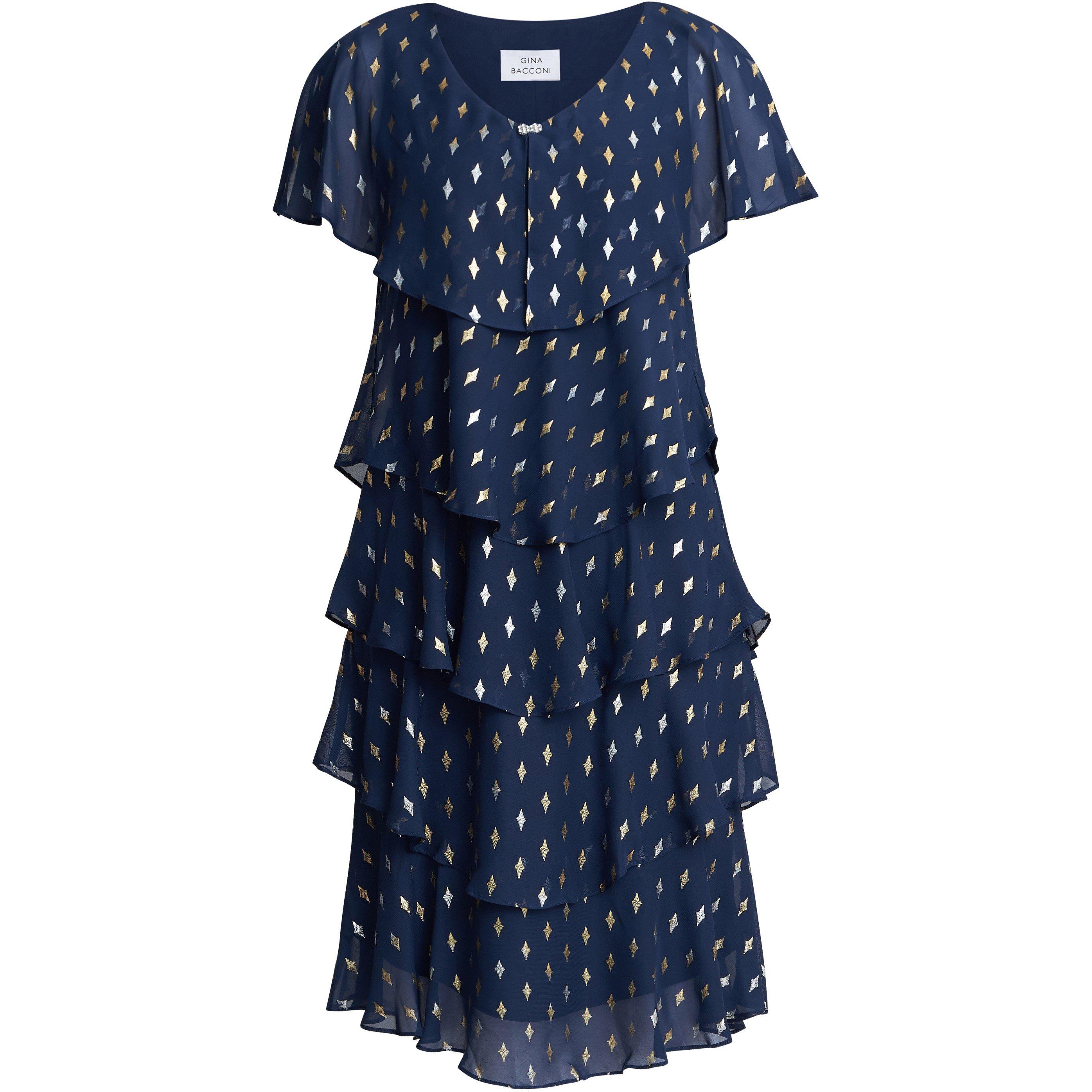 Navy / Gold - Gina Bacconi - Sybil Foil Print Tier Dress - 4