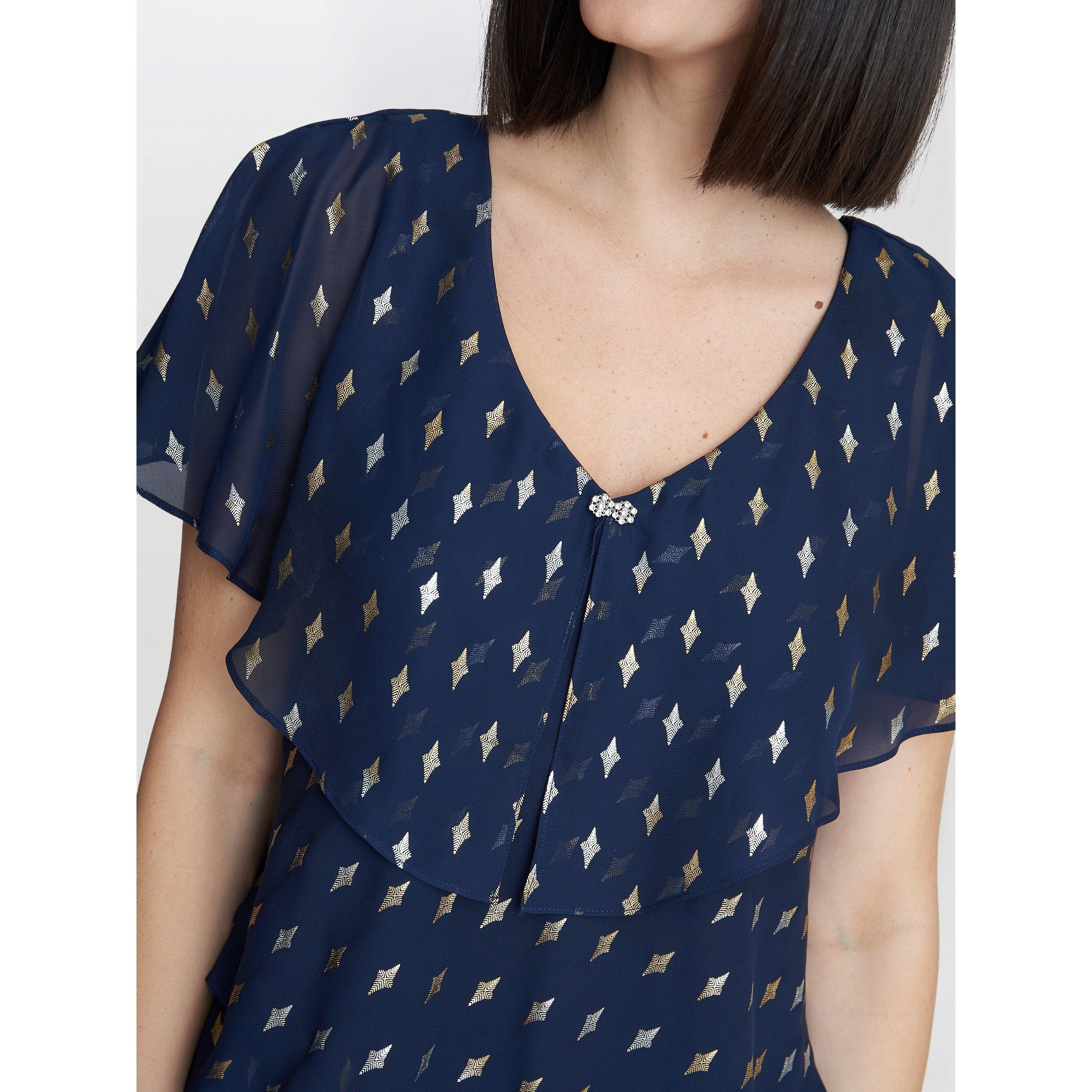 Navy / Gold - Gina Bacconi - Sybil Foil Print Tier Dress - 5