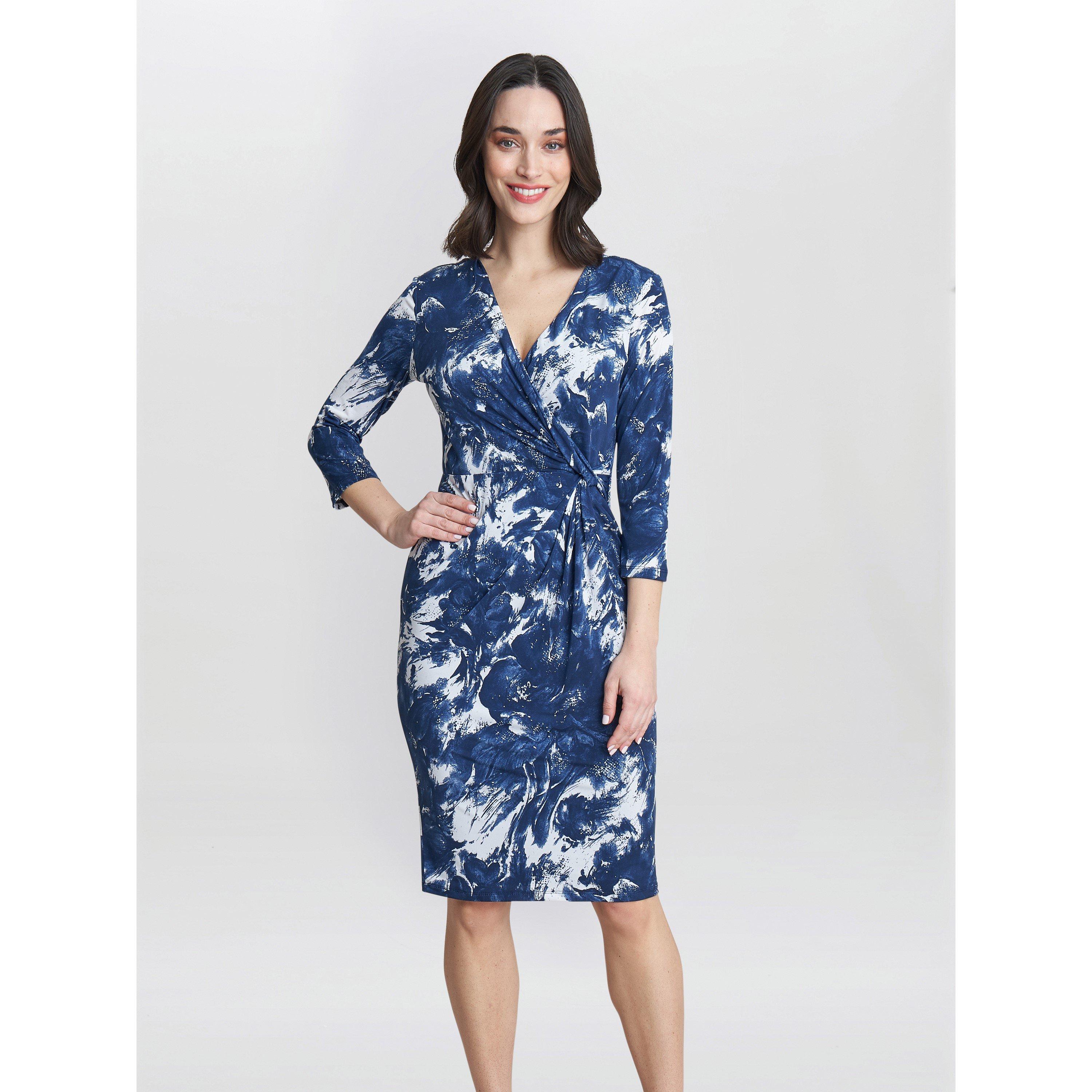 Navy / White - Gina Bacconi - Bonnie Jersey Wrap Dress - 1