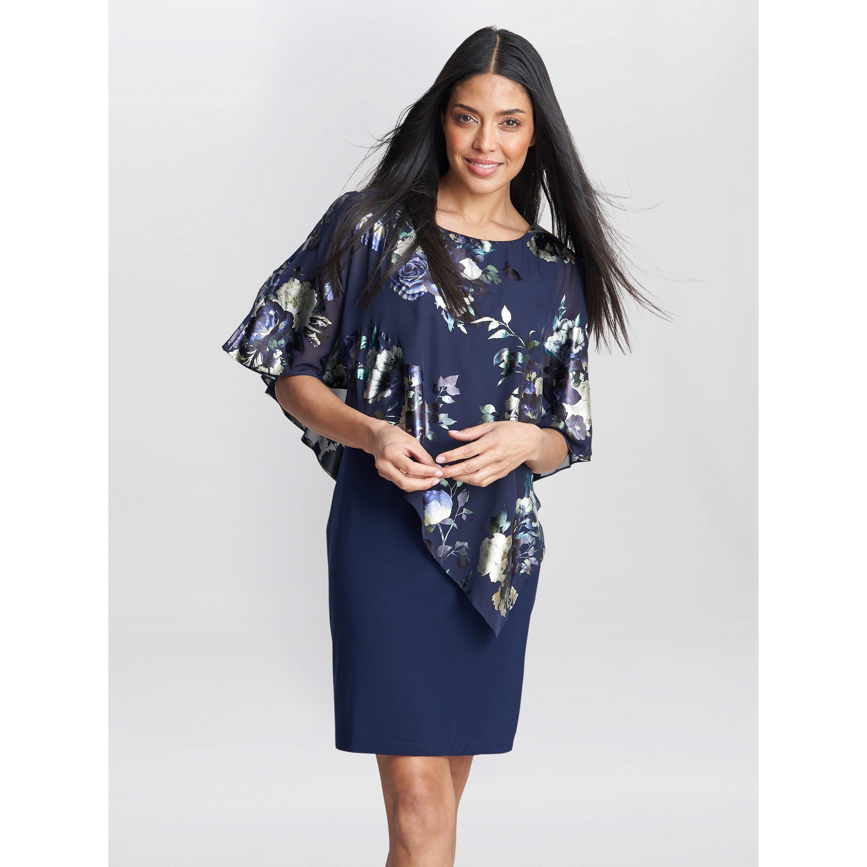 Gina Bacconi Women's Gaby Floral Printed Asymmetric Dress - Navy - 20