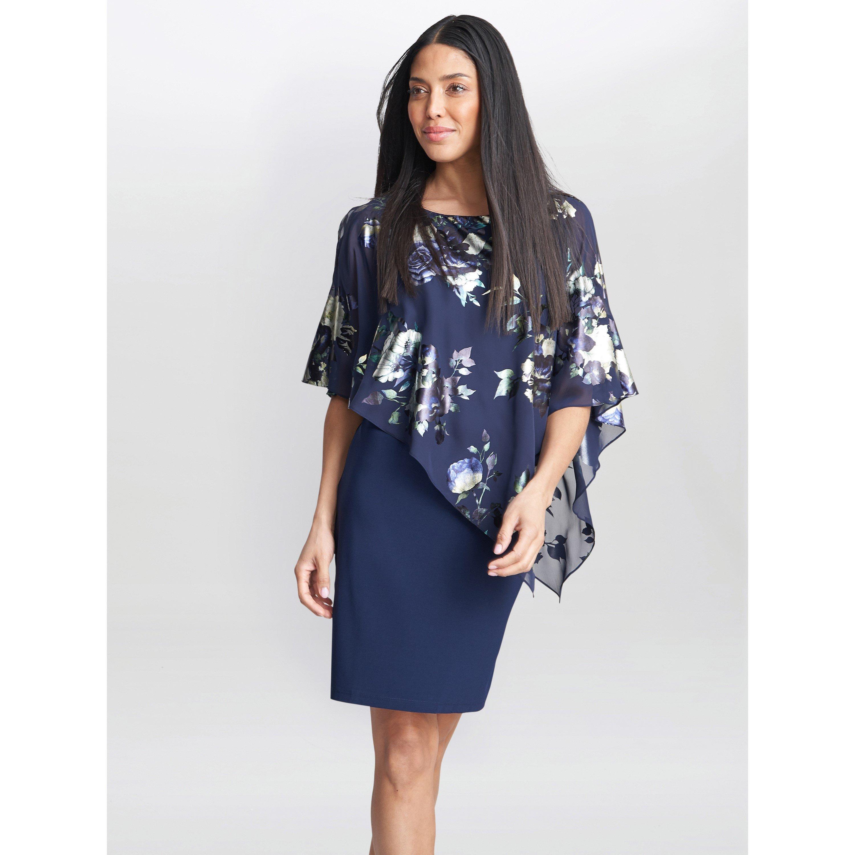 Navy - Gina Bacconi - Gaby Floral Printed Asymmetric Dress - 5