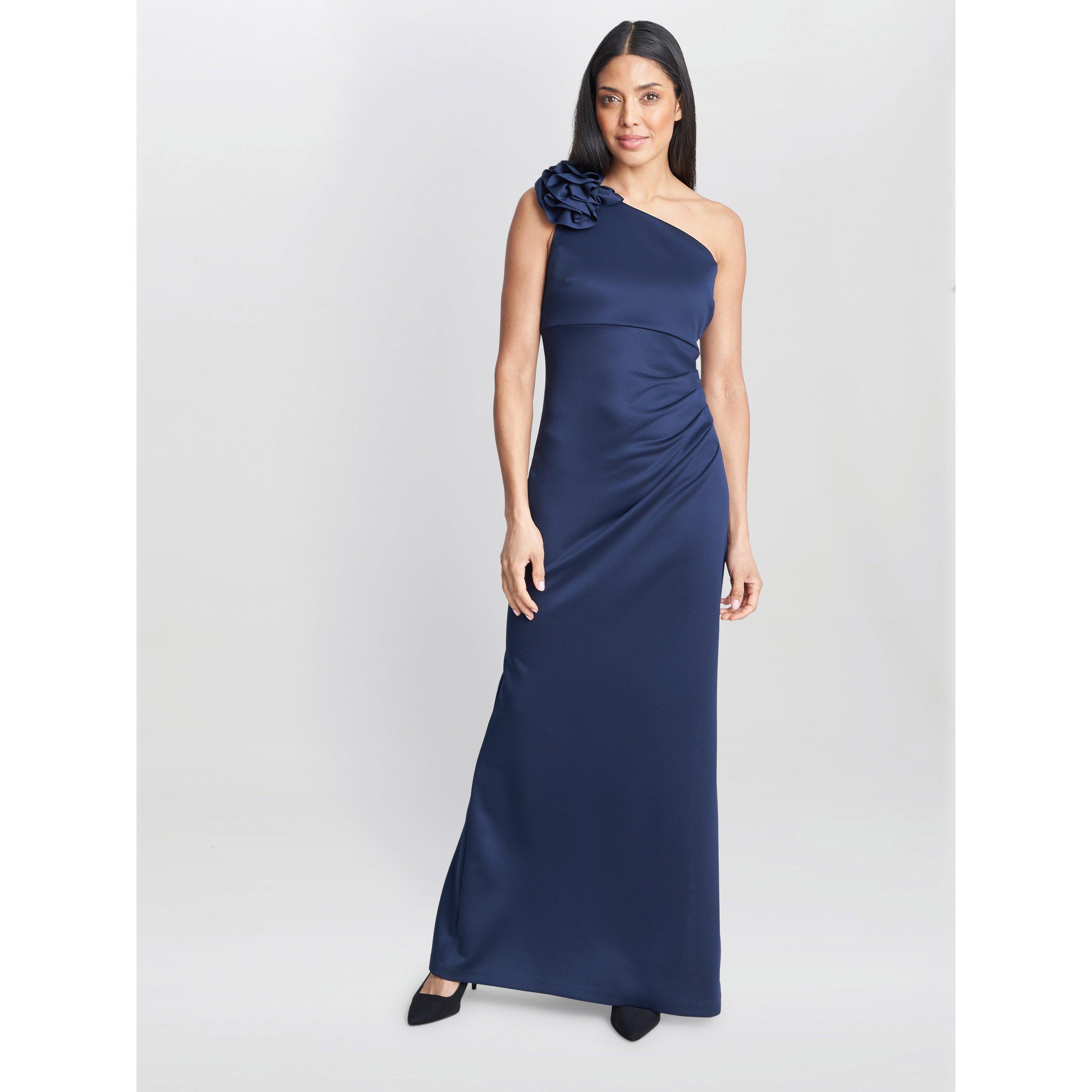 Navy - Gina Bacconi - Agatha 3D Flower One Shoulder Maxi Dress - 1