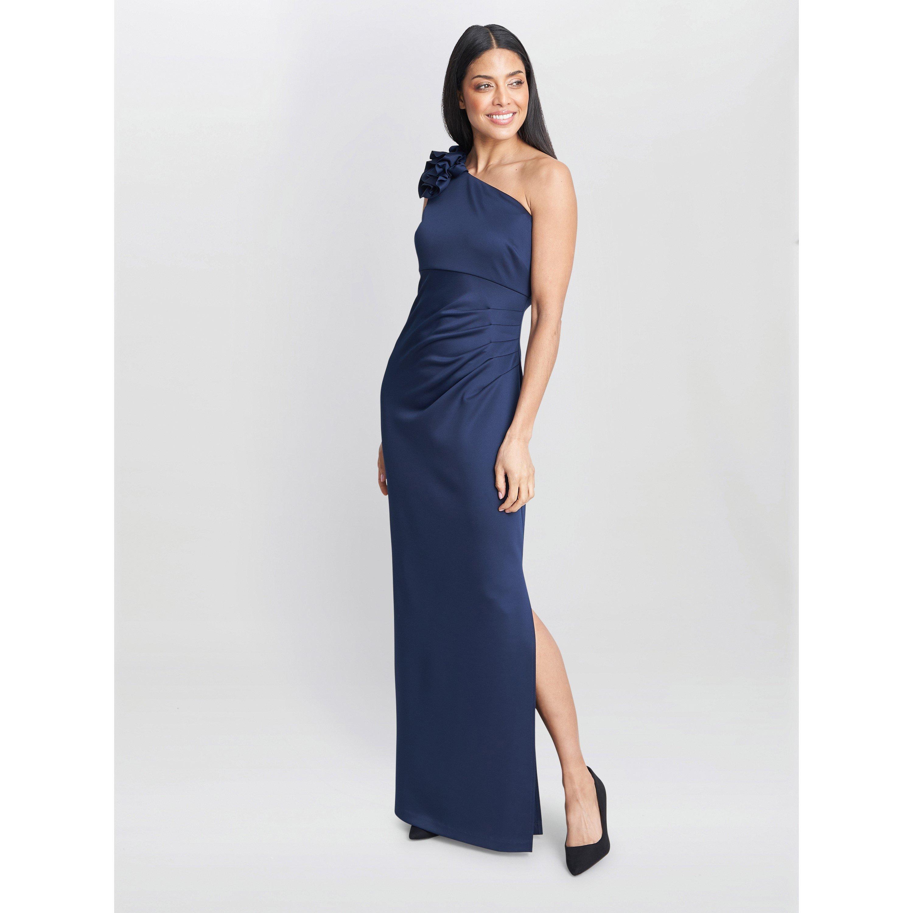 Navy - Gina Bacconi - Agatha 3D Flower One Shoulder Maxi Dress - 3