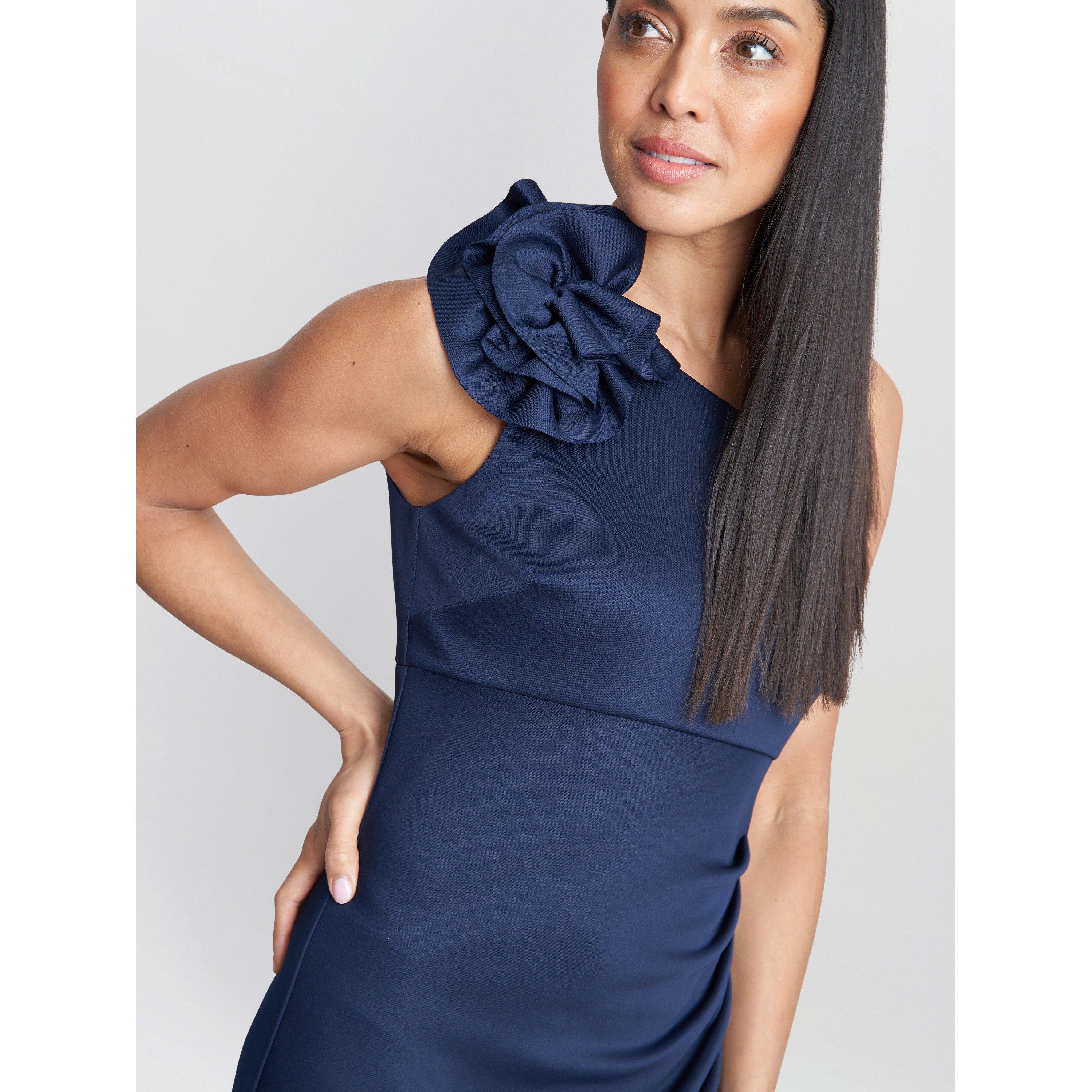 Navy - Gina Bacconi - Agatha 3D Flower One Shoulder Maxi Dress - 5