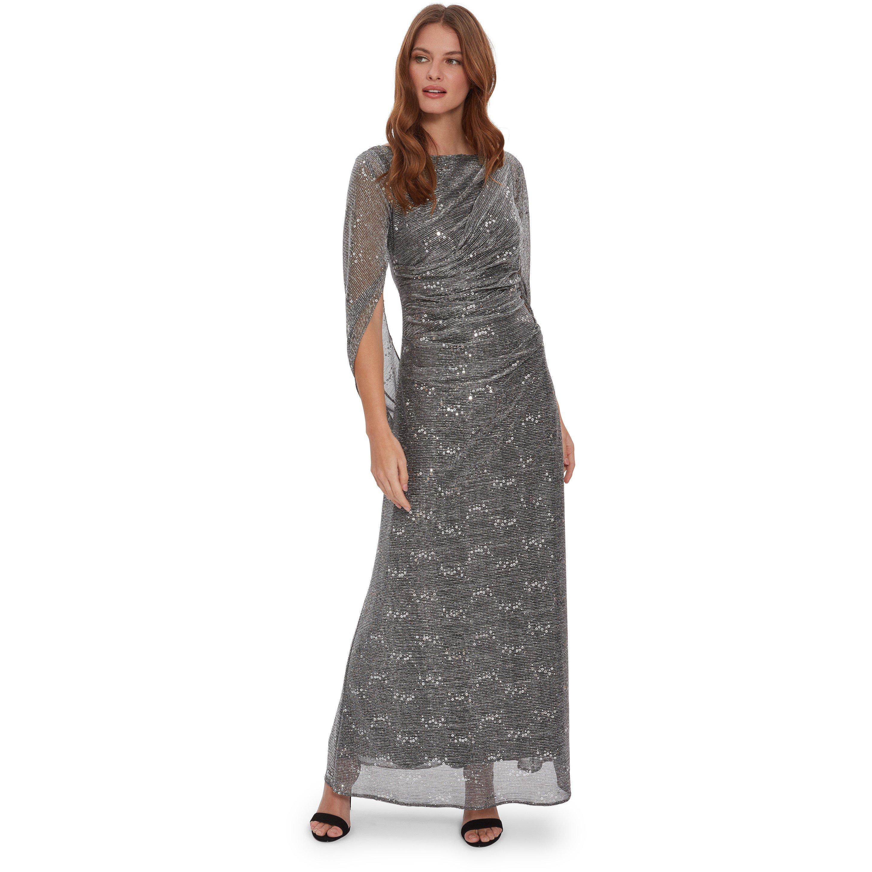Gina Bacconi Women's Joanna Metallic Sequin Knit Maxi Dress - Black Silver - 22