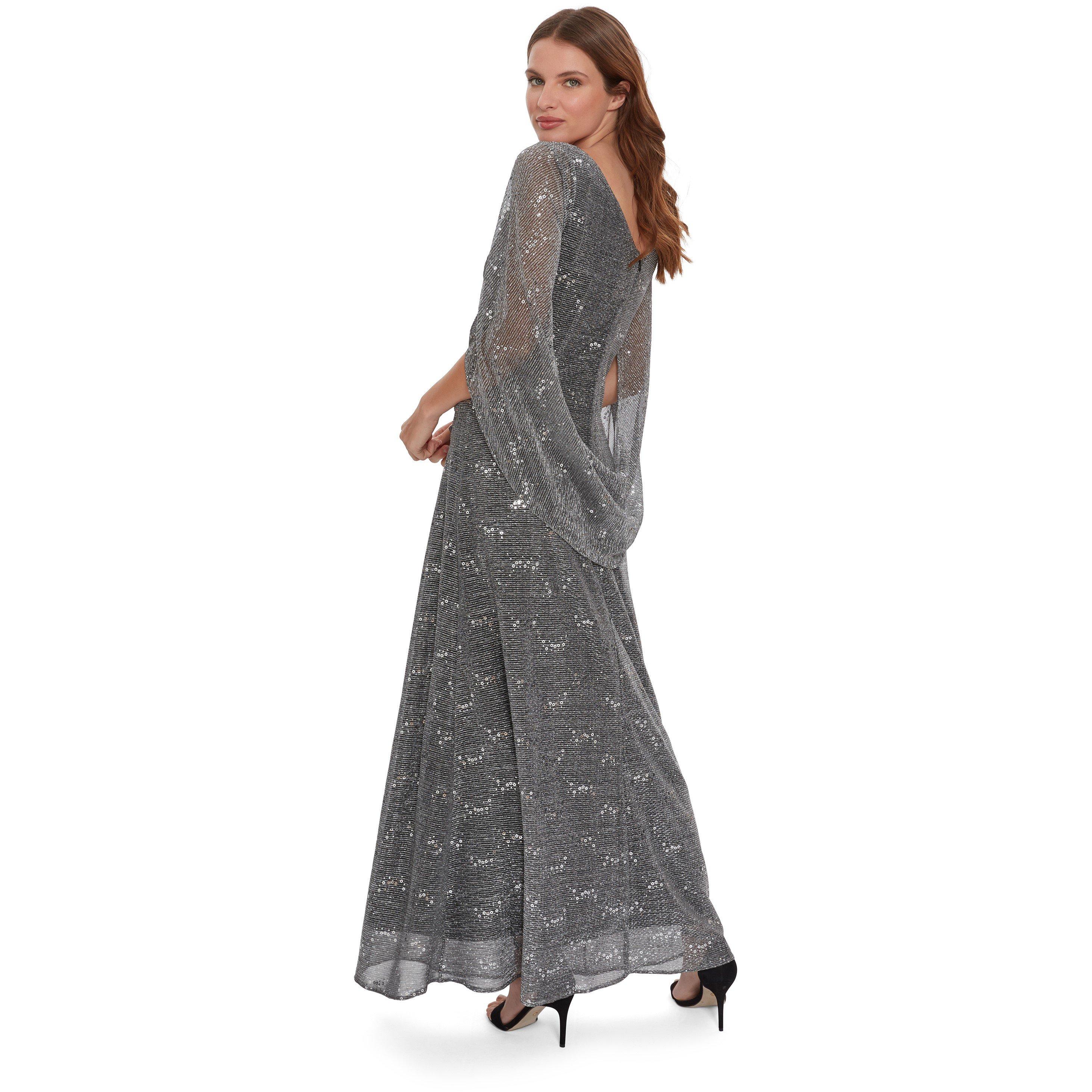 Black Silver - Gina Bacconi - Joanna Metallic Sequin Knit Maxi Dress - 2