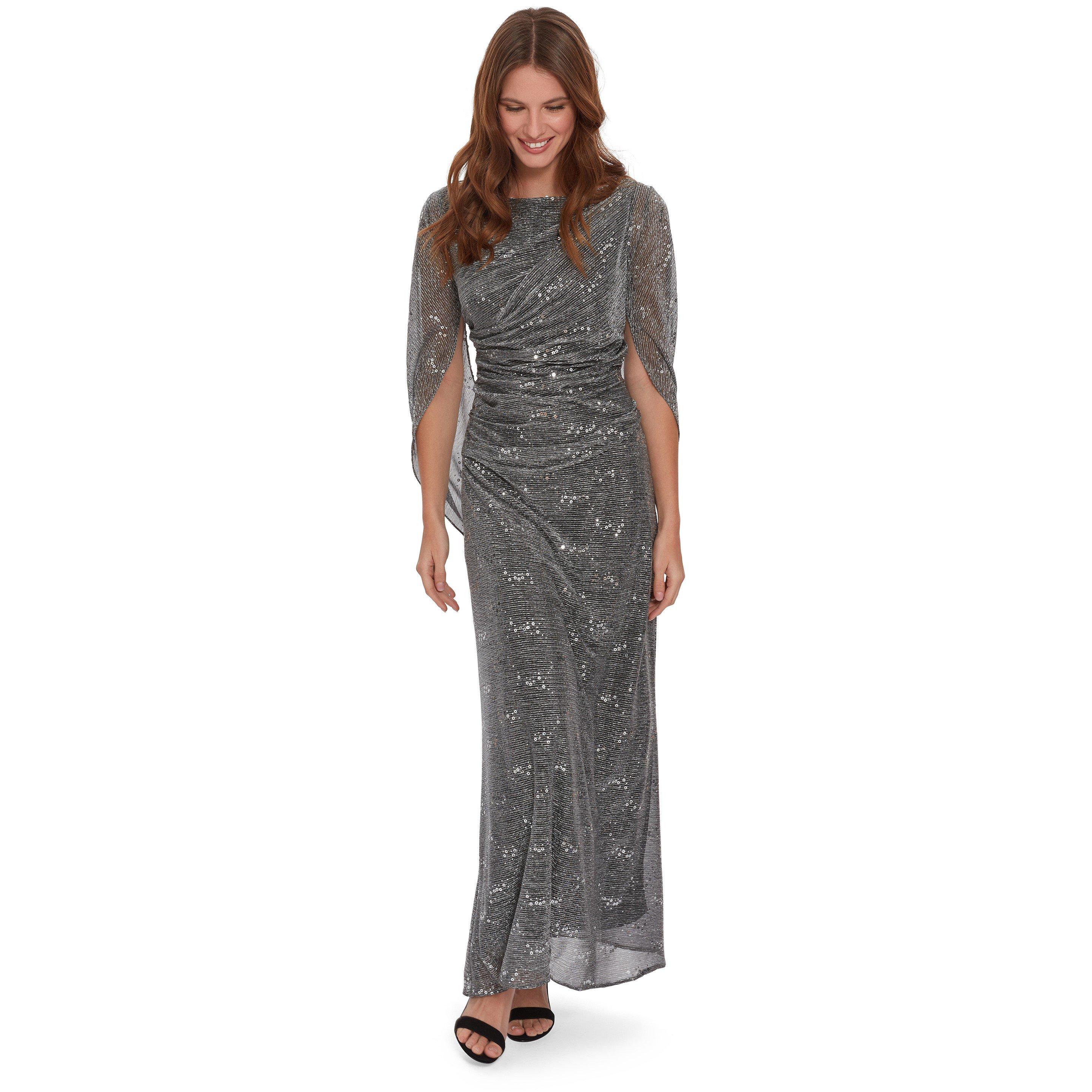 Black Silver - Gina Bacconi - Joanna Metallic Sequin Knit Maxi Dress - 3