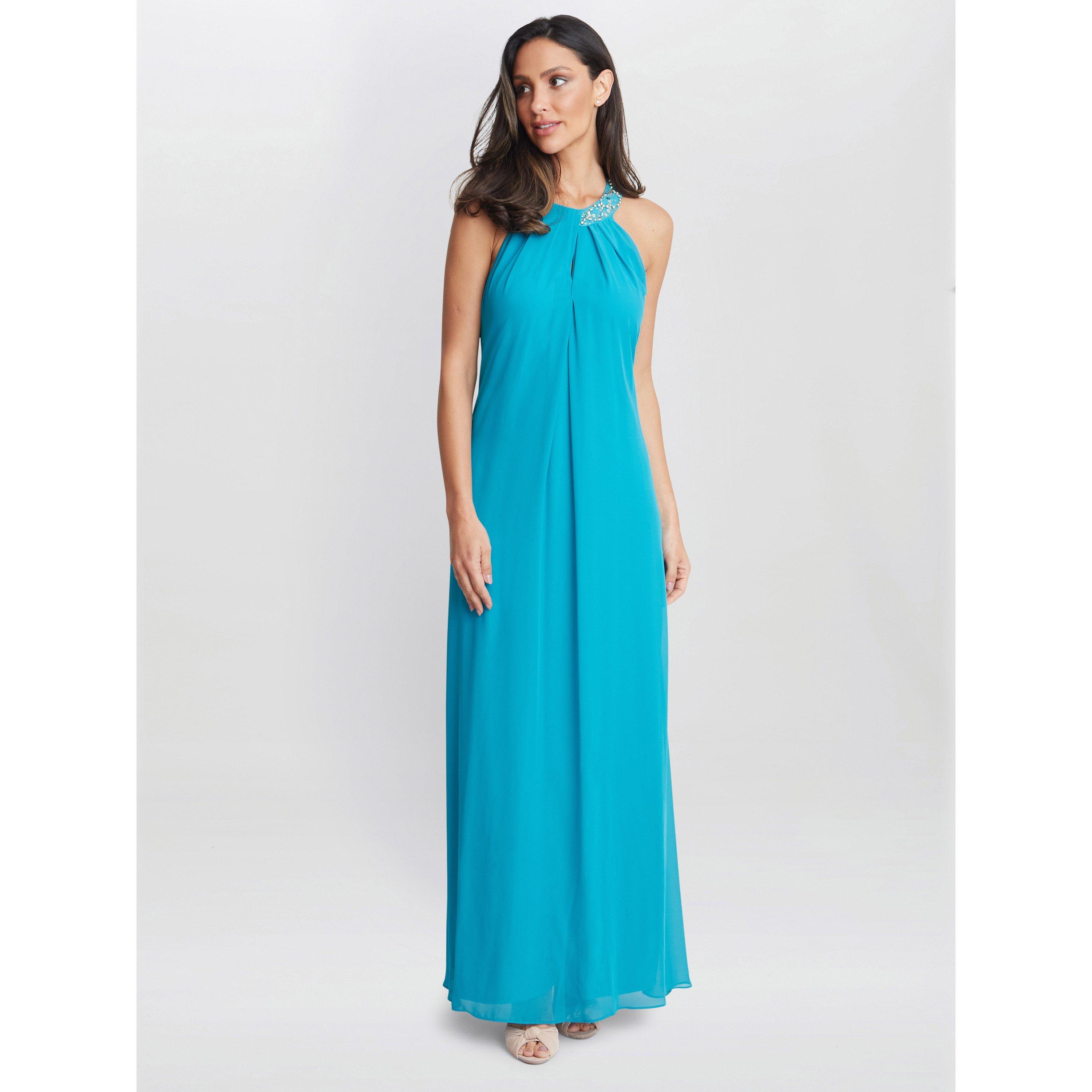 Gina Bacconi Women's Pamela Halter Neck Maxi Dress - Aqua - 20