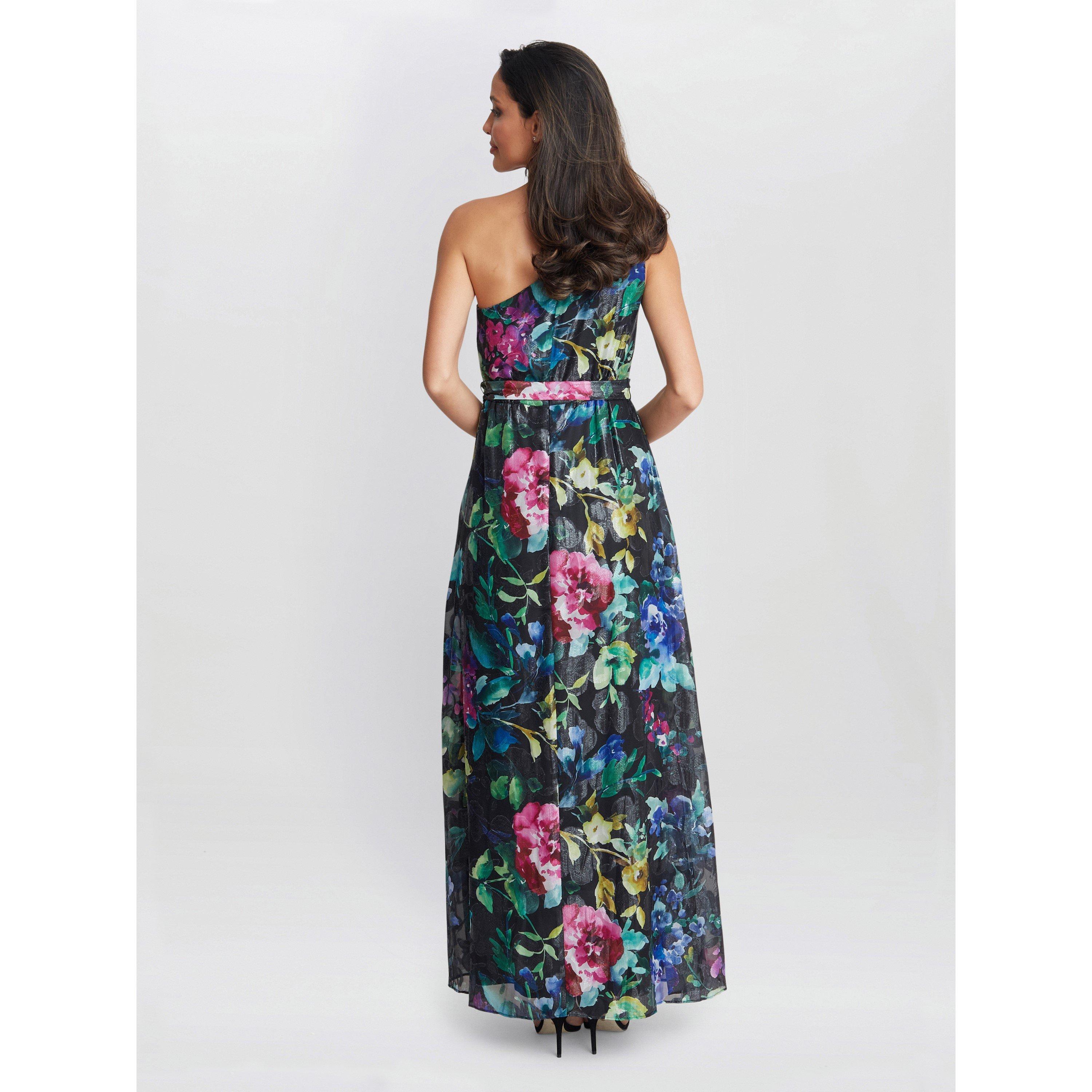 Black / Multi - Gina Bacconi - Rosie Printed One Shoulder Maxi Dress - 2