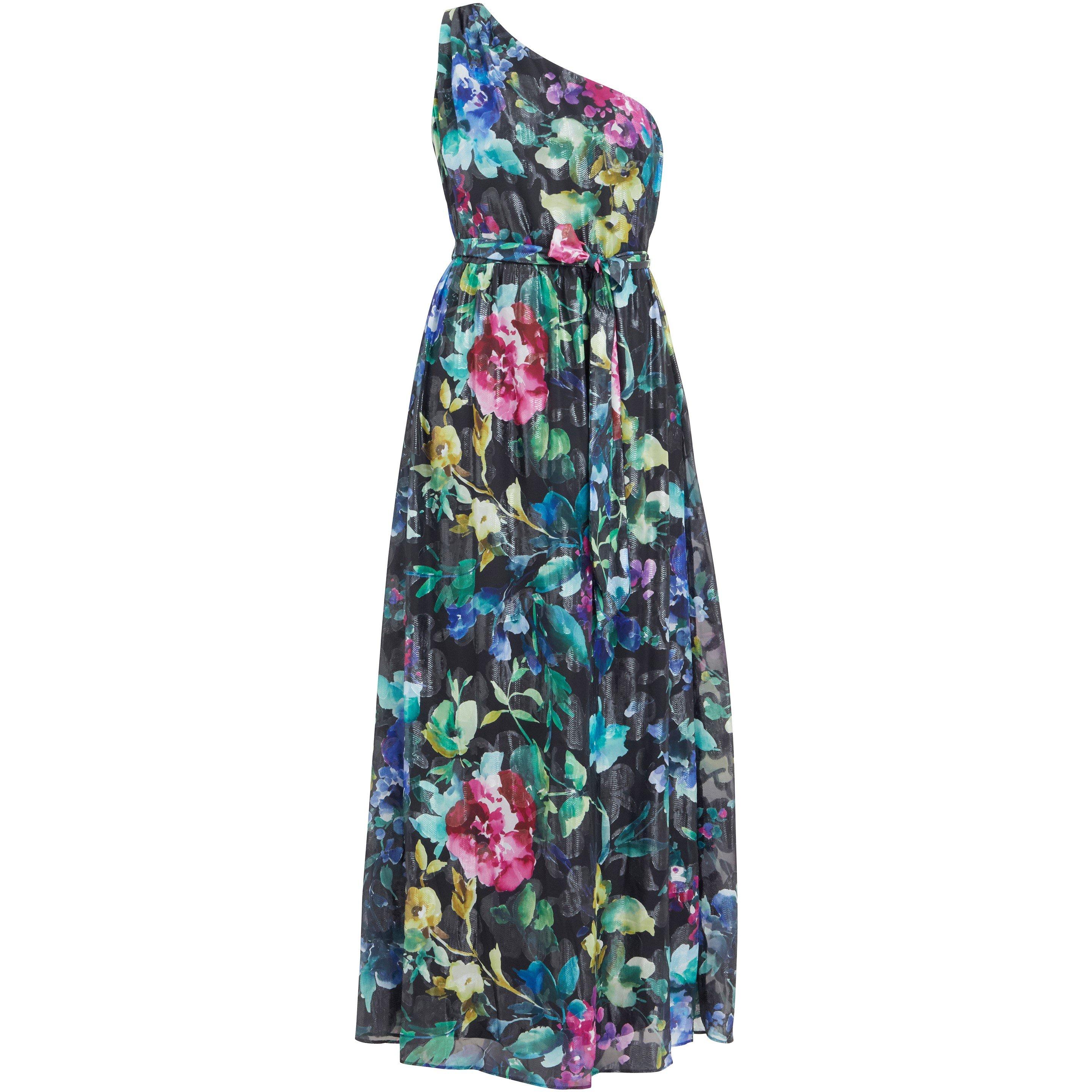 Black / Multi - Gina Bacconi - Rosie Printed One Shoulder Maxi Dress - 4