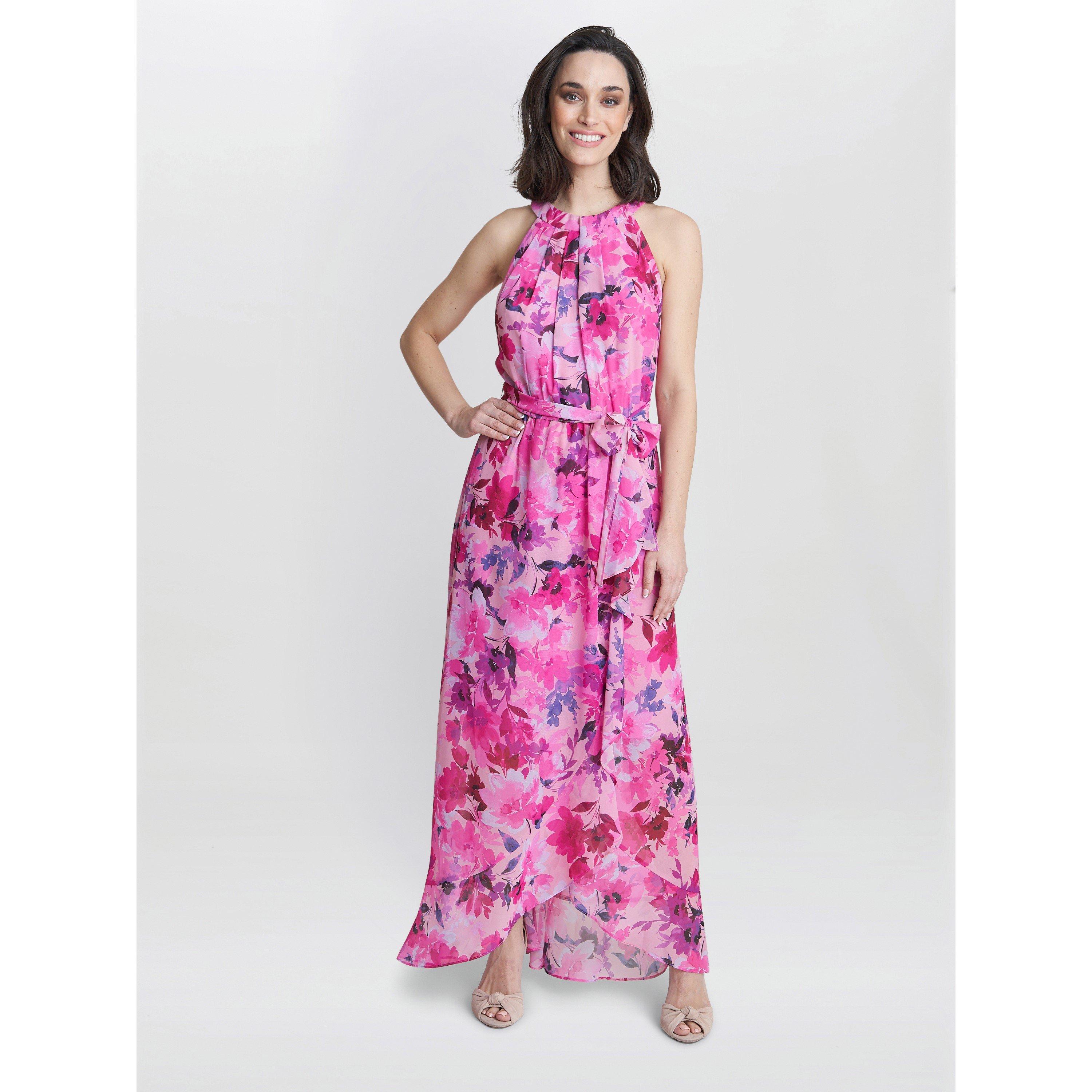 Hot Pink - Gina Bacconi - Hermione Printed Keyhole Halter Dress - 2