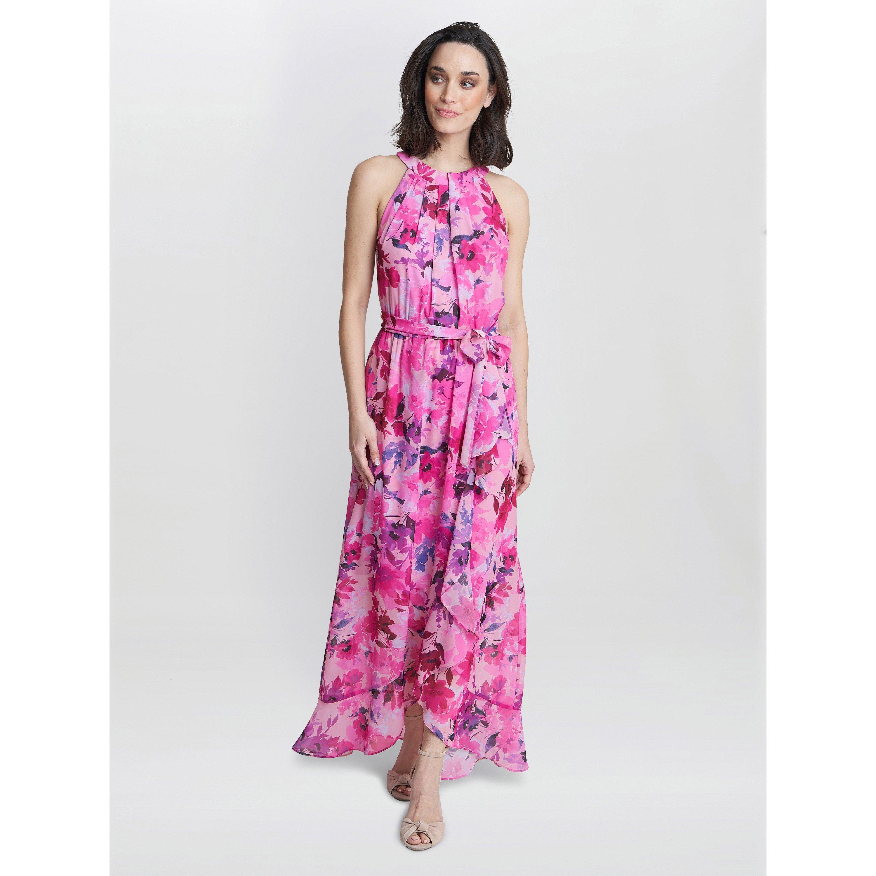 Hot Pink - Gina Bacconi - Hermione Printed Keyhole Halter Dress - 4