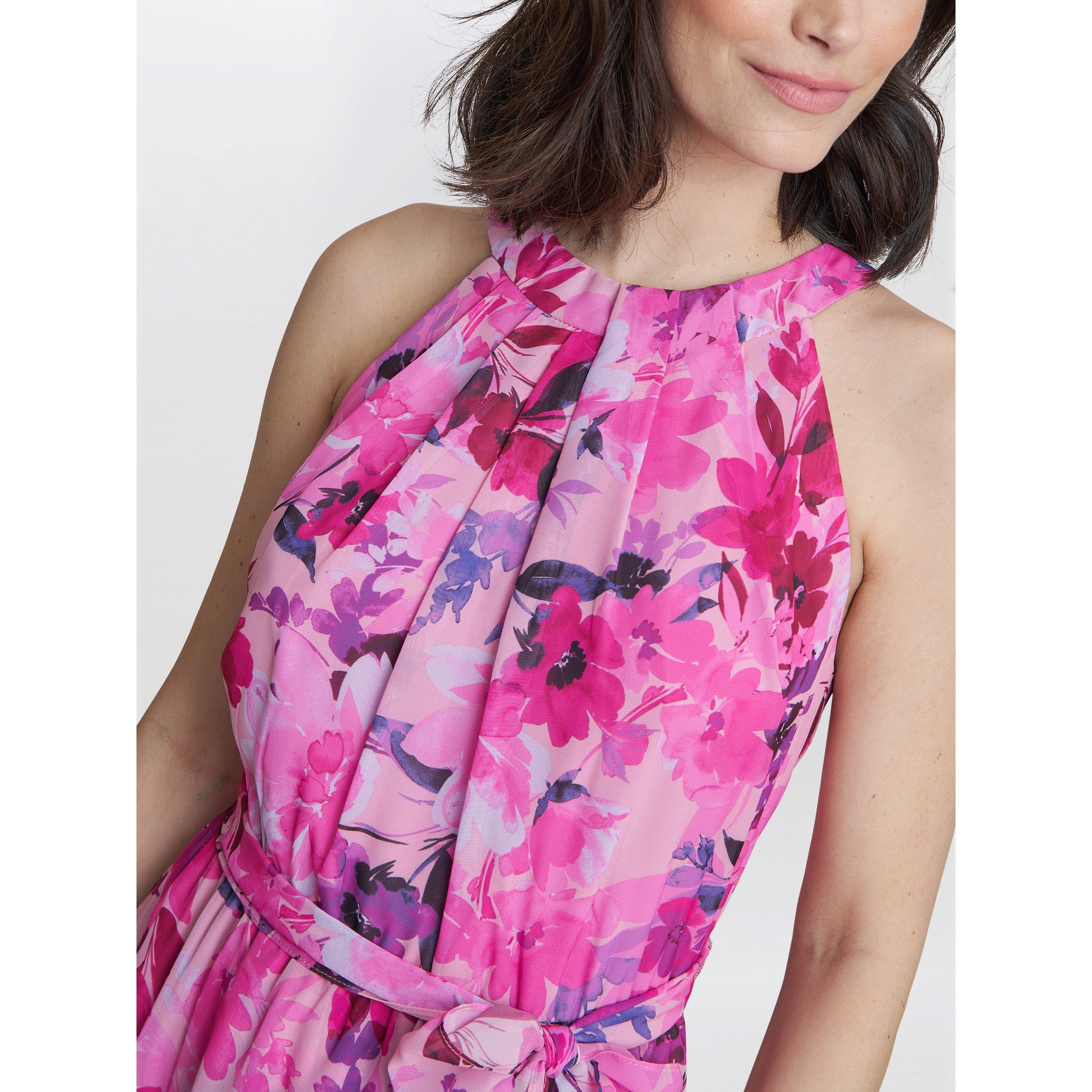 Hot Pink - Gina Bacconi - Hermione Printed Keyhole Halter Dress - 6
