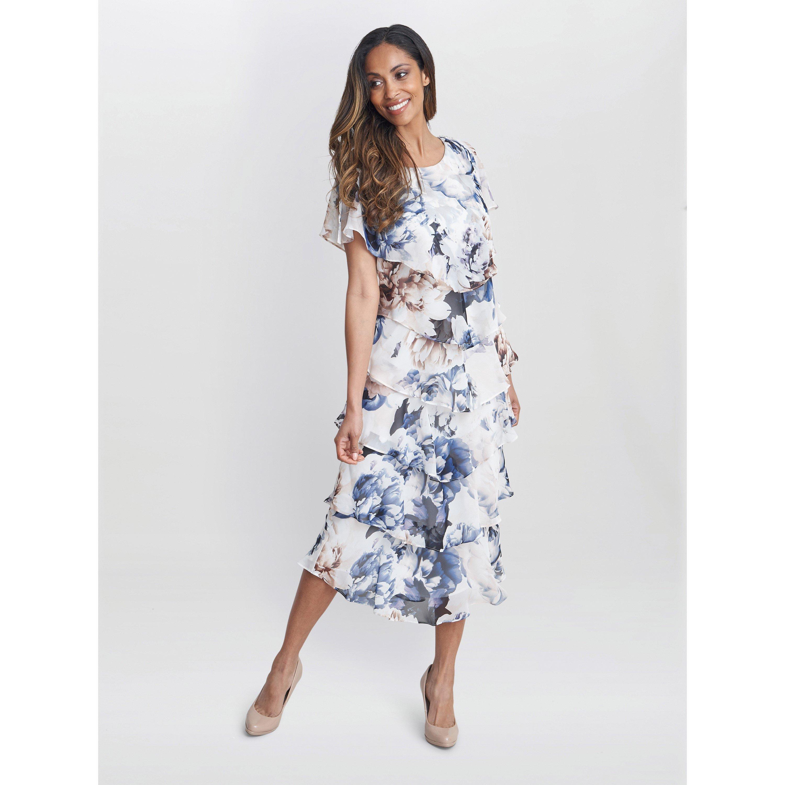 Ivory - Gina Bacconi - Jocelyn Midi Length Printed Tiered Dress - 3