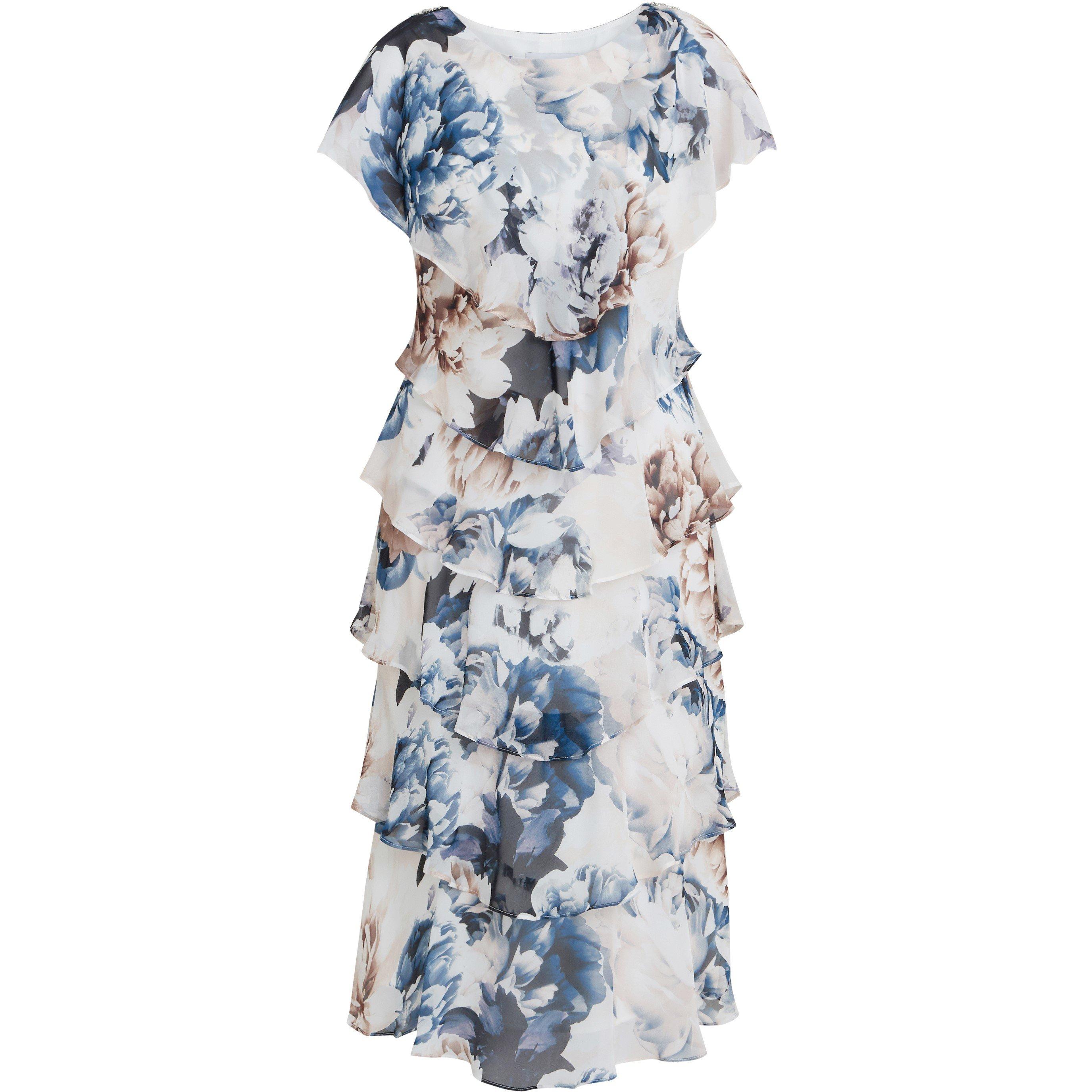 Ivory - Gina Bacconi - Jocelyn Midi Length Printed Tiered Dress - 4